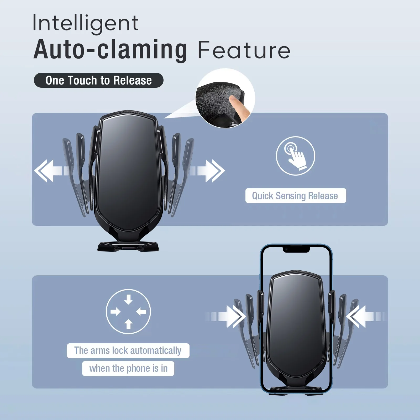 UUTO Wireless Car Charger Mount, 15W Auto Clamping Car Phone Charging Air Vent Holder with QC 3.0 Car Charger for iPhone, Samsung