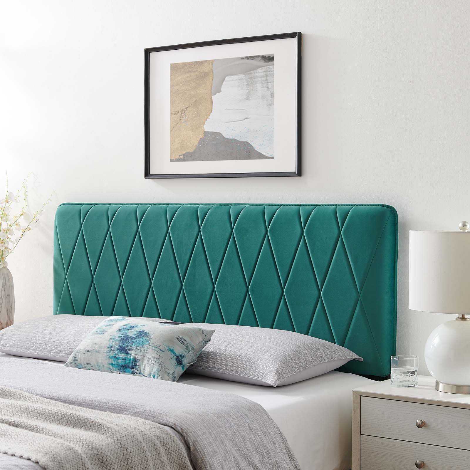 Modway Leila Performance Velvet Twin Headboard in Teal