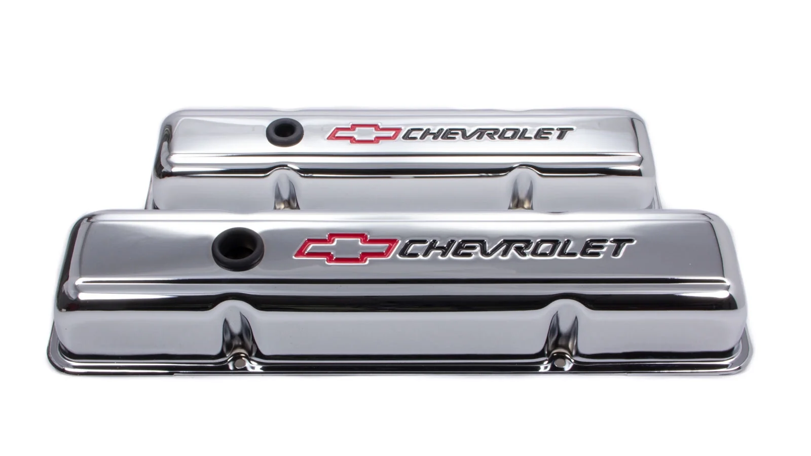 Proform 141-899 Valve Covers Short Chrome Steel Red Bowtie Black Chevrolet Logo Fits select: 1967-1986 CHEVROLET CAMARO, 1969-1986 CHEVROLET C10