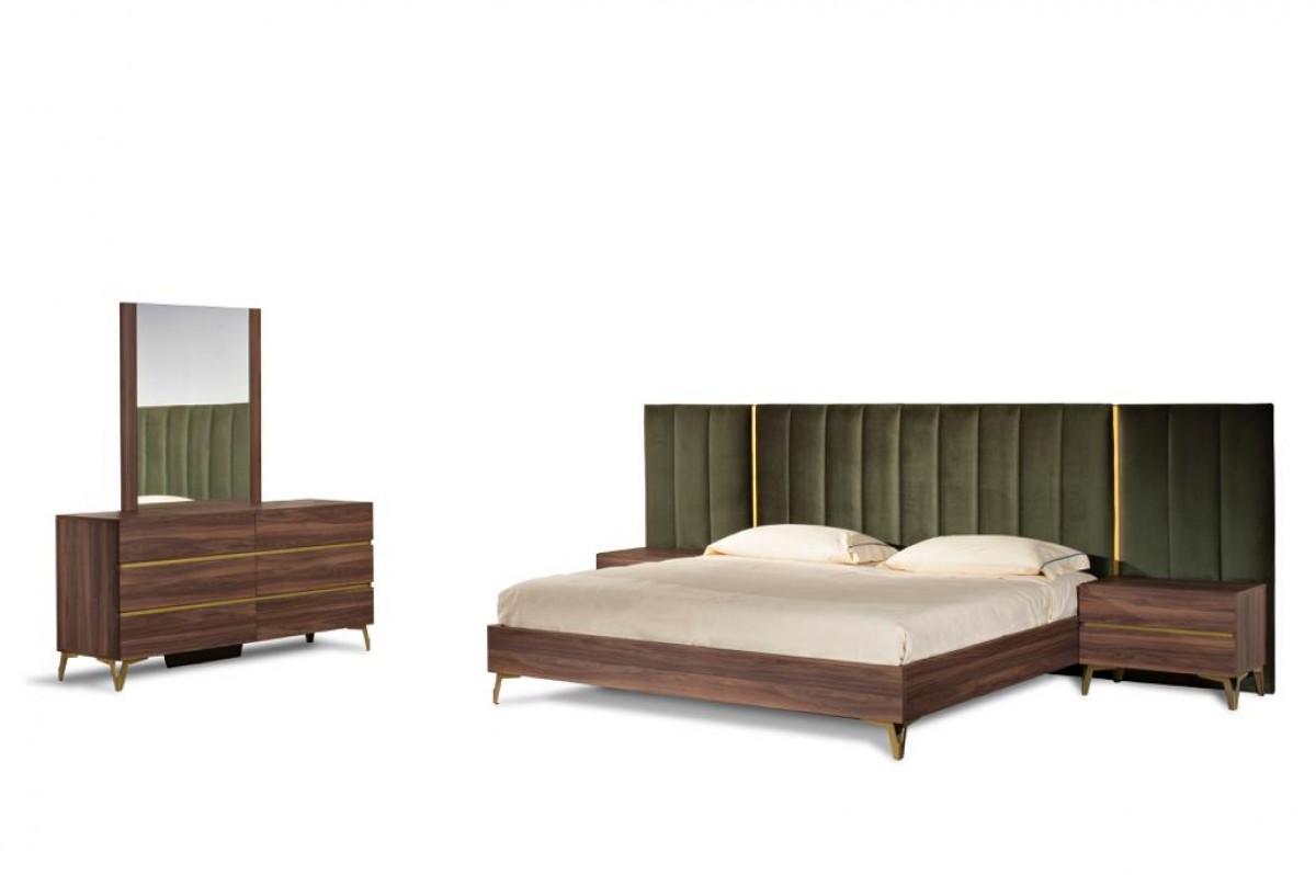 Modern Walnut & Green Velvet King Bedroom 5Pcs VIG Nova Domus Calabria SP ORDER