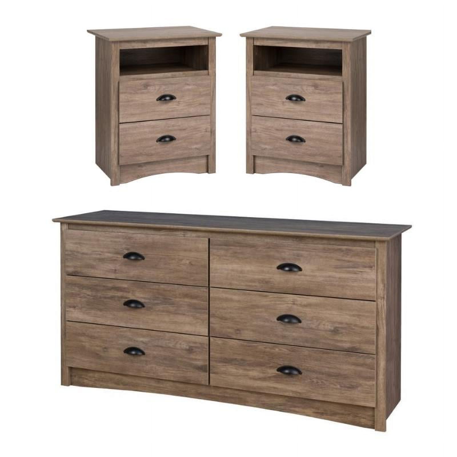 Home Square 3-Piece Set with 2 Tall 2-Drawer Nightstands & 6-Drawer Dresser