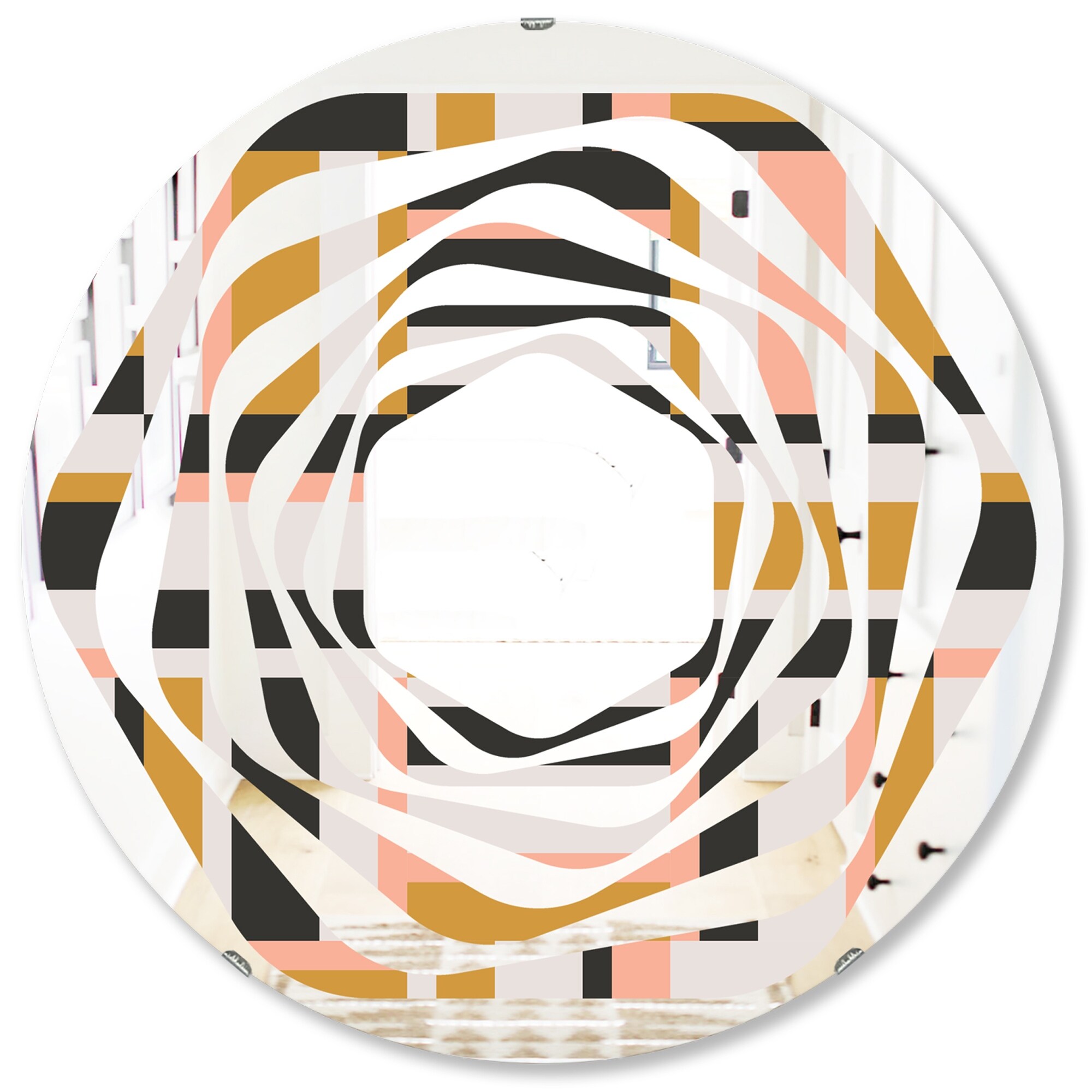 DESIGN ART Designart 'Abstract Retro Geometric IX' Printed Modern Round or Oval Wall Mirror - Whirl - Multi 24in.x24in.