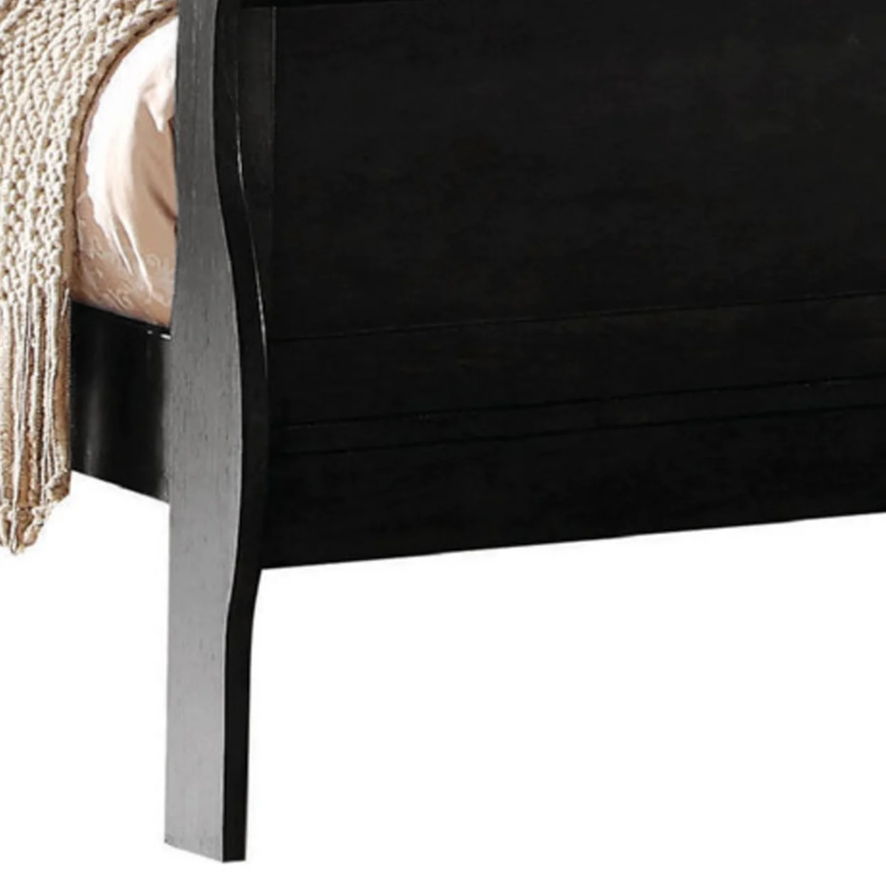 Transitional Panel Design Sleigh Eastern King Size Bed Black- Saltoro Sherpi