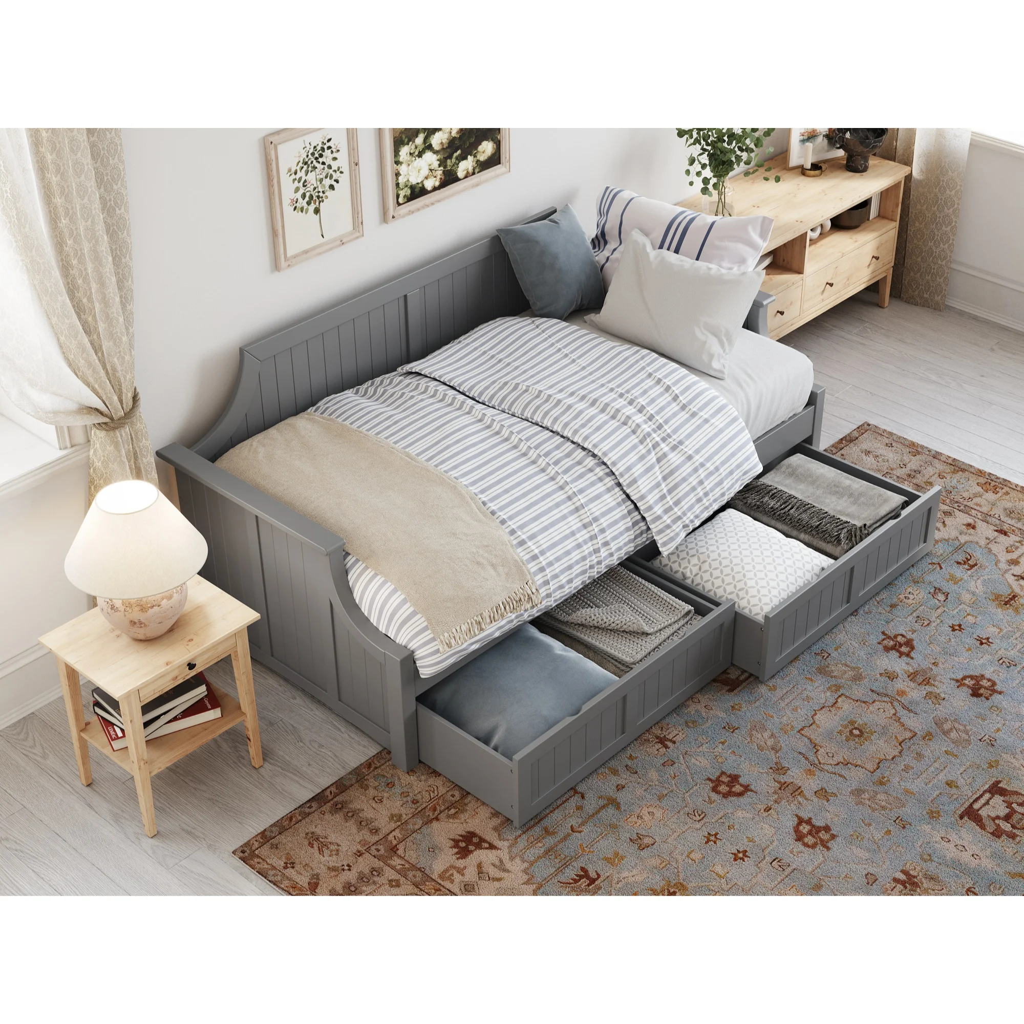 AFI Cambridge Twin Wood Daybed with Set of 2 Drawers in Grey