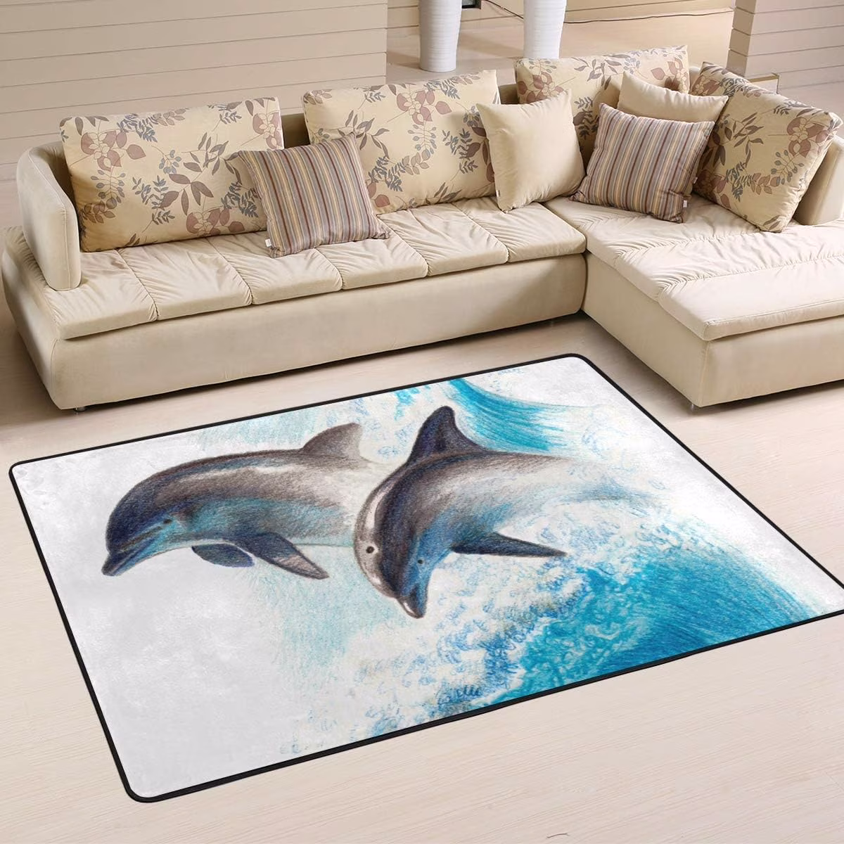 GZHJMY Jumping Dolphin Non Slip Area Rug for Living Dinning Room Bedroom Kitchen, 2' x 3'(24 x 36 Inches / 60 x 90 cm), Watercolor Dolphin Nursery Rug Floor Carpet Yoga Mat