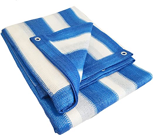 Blue and White Stripe Outdoor Shade Net Shade Panel Koi Pond Screen Mesh Tarp (Multi-Purpose Tarps) (12'x20')