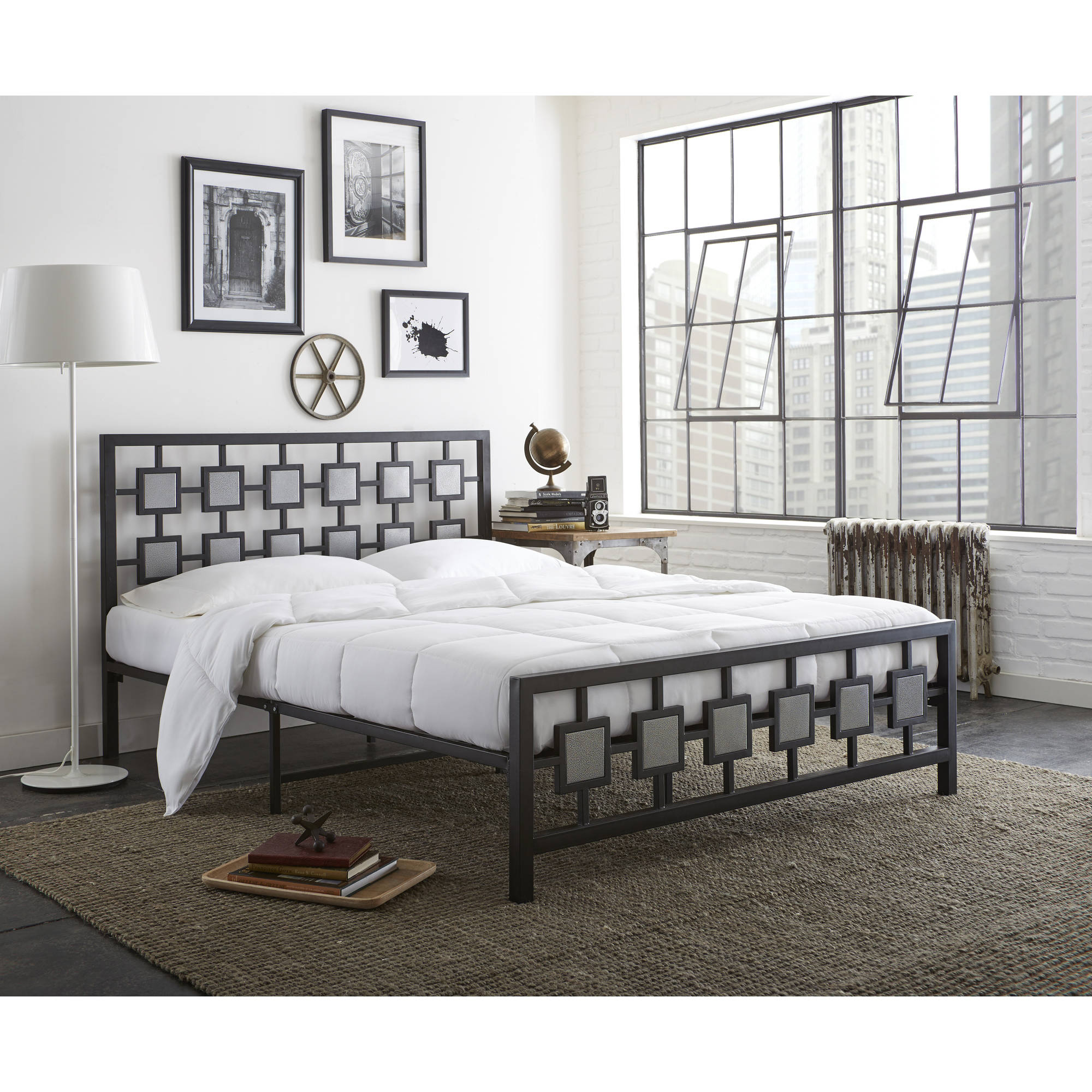 Premier Angelica Metal Platform Bed with Bonus Base Wooden Slat Support, Multiple Sizes