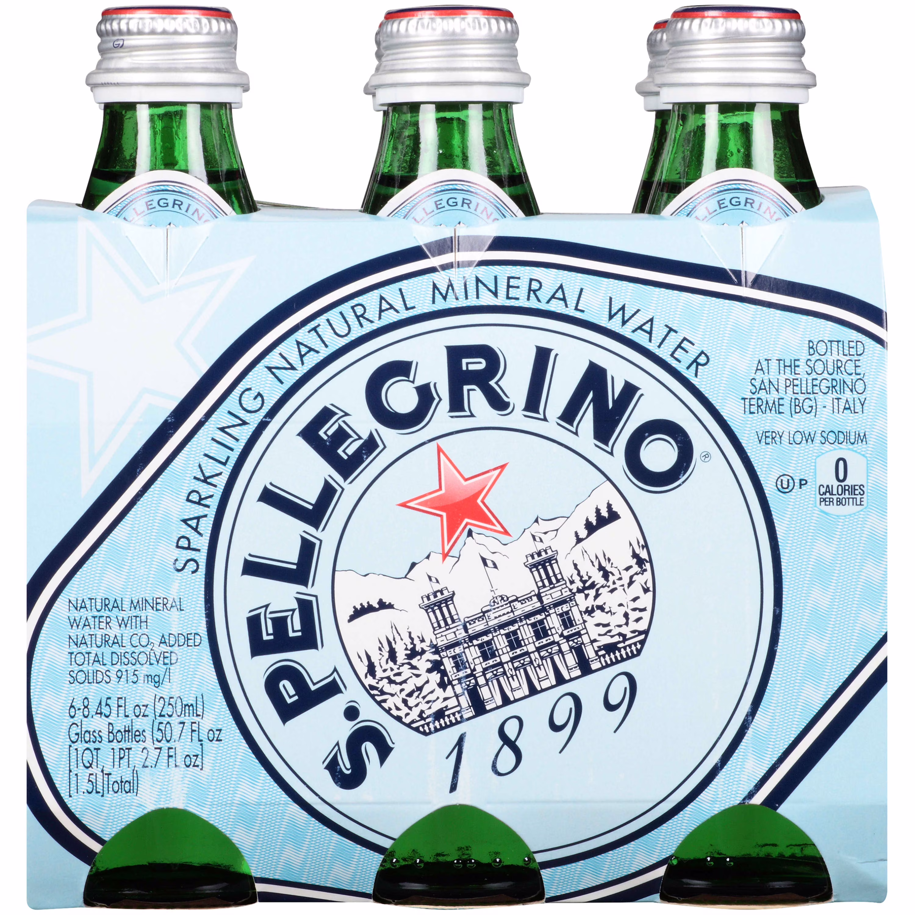 S.Pellegrino Sparkling Natural Mineral Water, 6 Pack of 8.45 Fl Oz Glass Bottles 50.7 fl oz