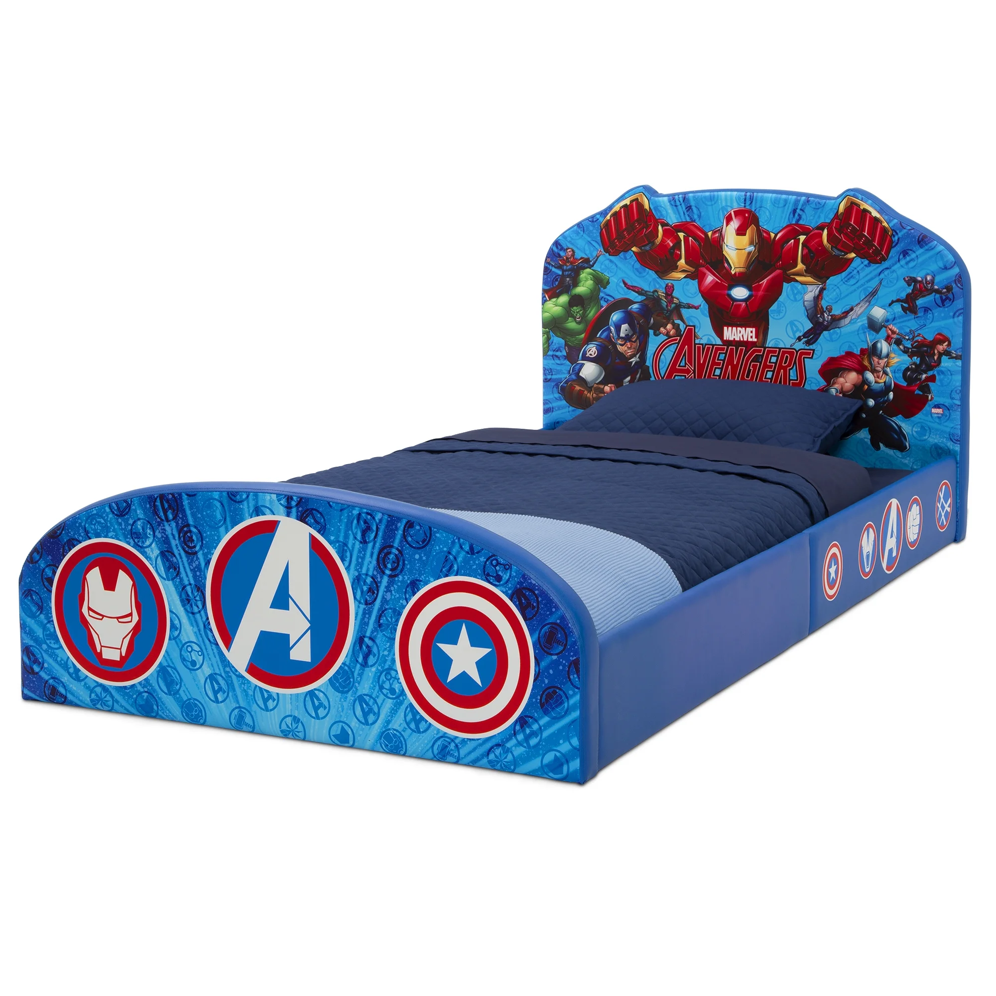 Marvel Avengers Upholstered Twin Bed by Delta Children, Blue