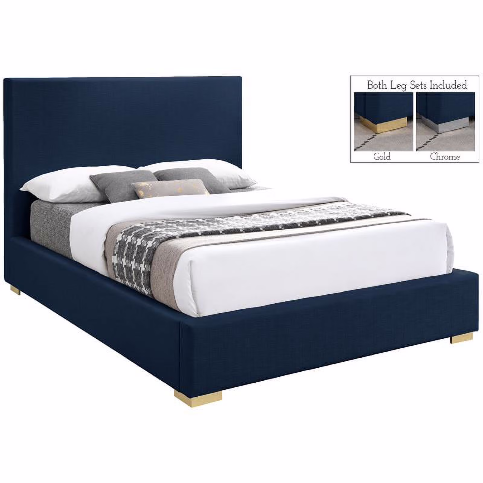 Meridian Furniture Crosby Navy Linen Textured Fabric King Bed