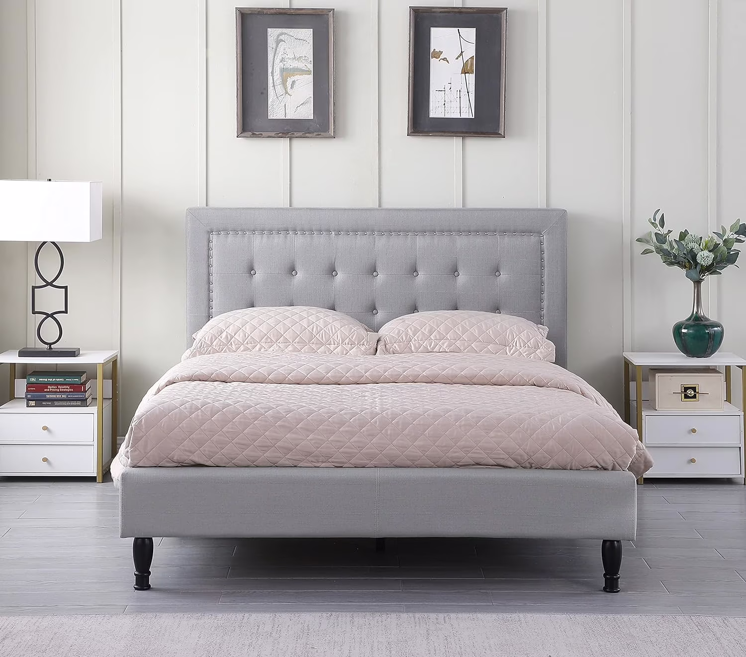 Athena II Premiere Classics Upholstered Linen Cloth Platform Bed II Button Tufted II 43.5