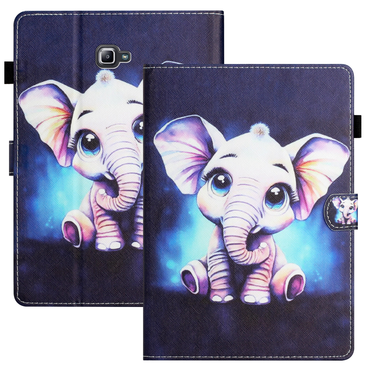 K-Lion for Samsung Galaxy Tab A 2016 10.1 inch Full Protection Folio Case, Cute Animal Painted Patterns PU Leather Card Slots Kickstand Stylus Loop Smart Auto Sleep/Wake Flip Case, Elephant