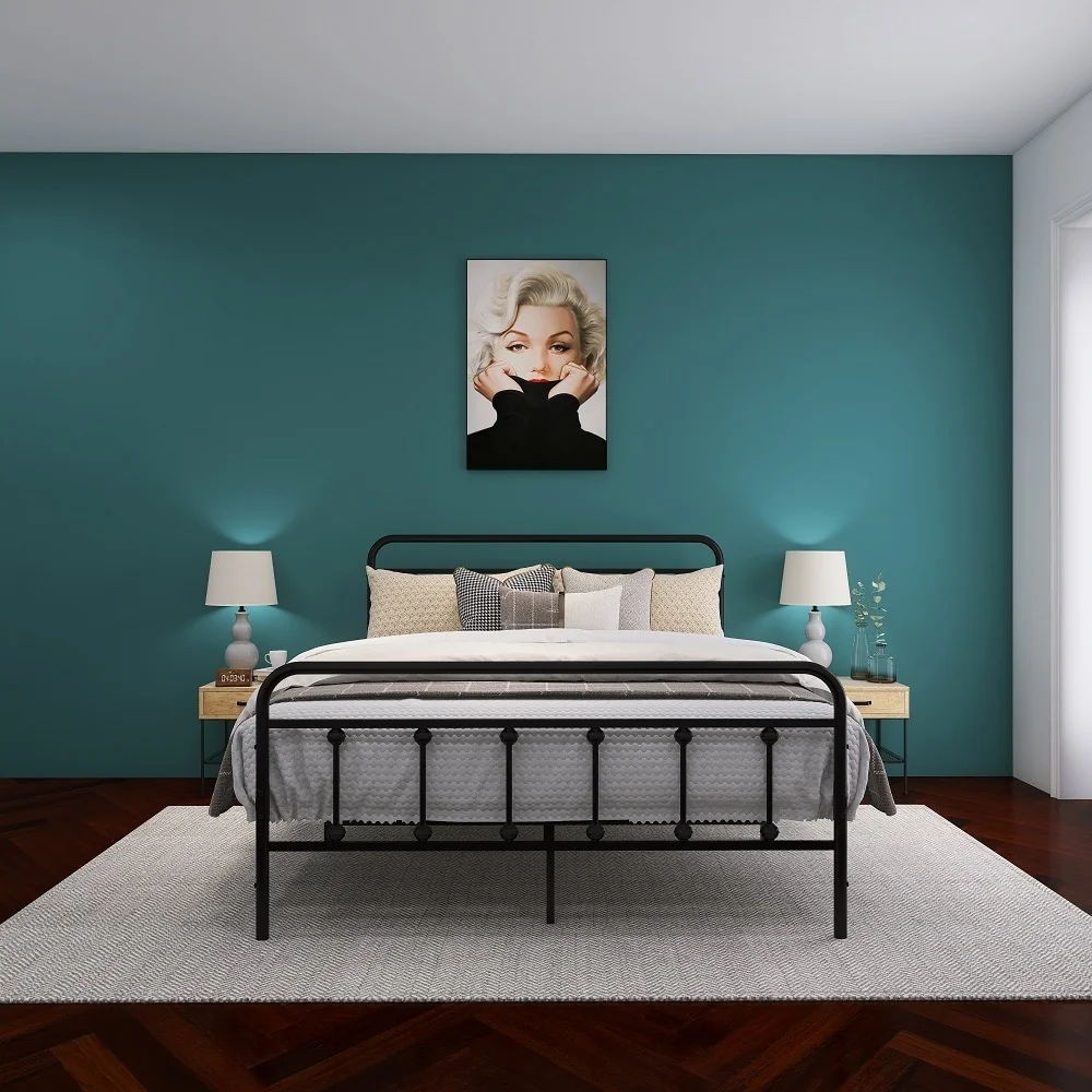 molamola Metal Bed Frame with Headboard and Footboard Platform Mattress Base,Metal Tube and Iron-Art Bed White Queen