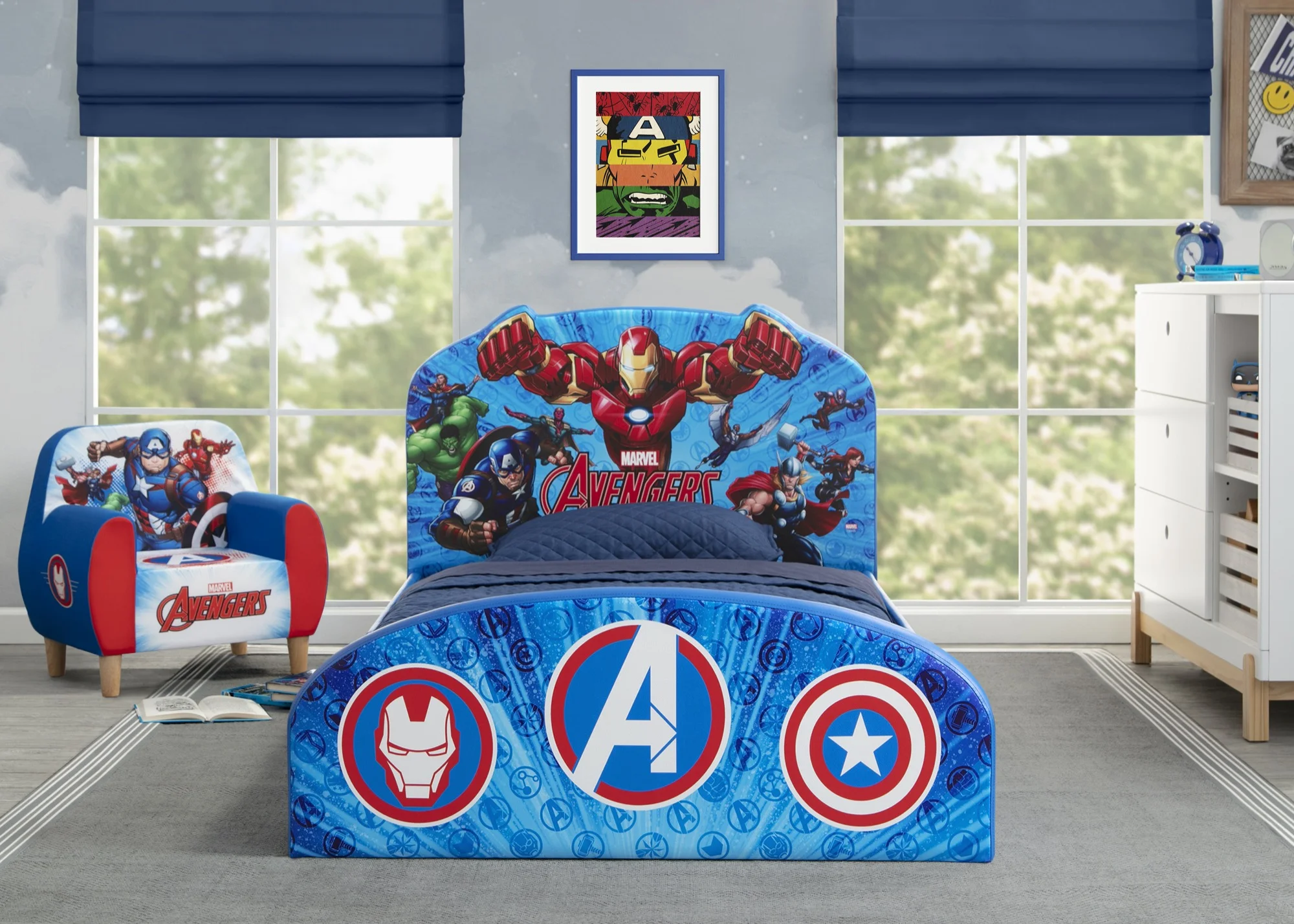 Marvel Avengers Upholstered Twin Bed by Delta Children, Blue