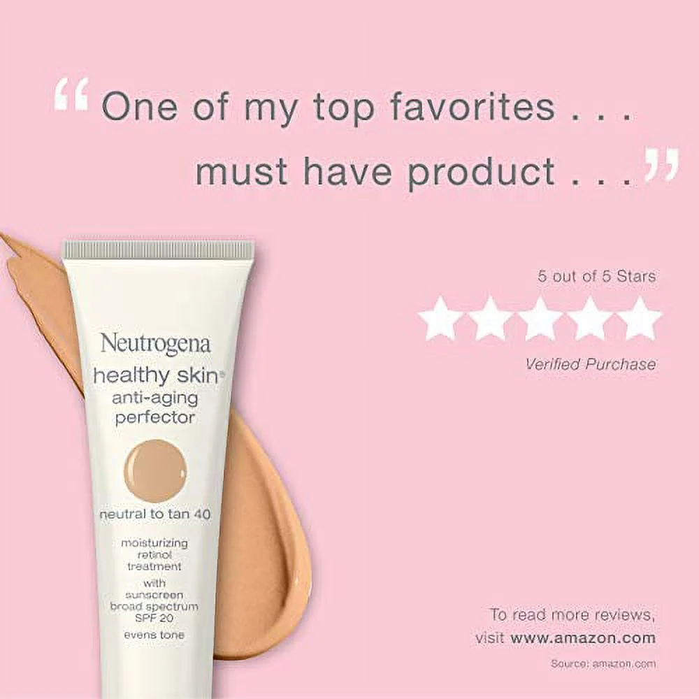 Neutrogena Healthy Skin Anti-Aging Perfector Tinted Facial Moisturizer and Retinol Treatment with Broad Spectrum SPF 20 Sunscreen with Titanium Dioxide, 30 Light to Neutral, 1 fl. oz