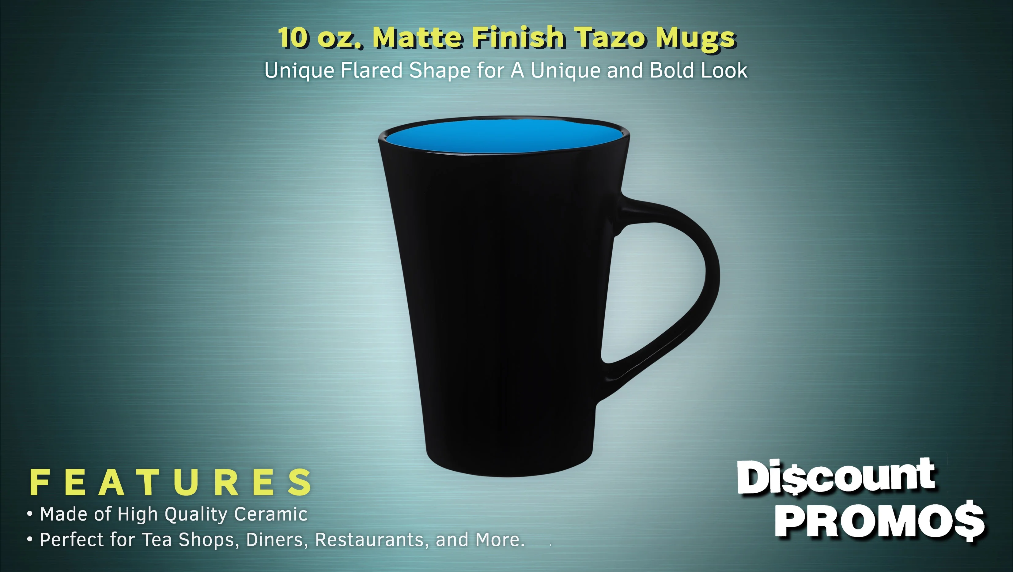 10 Matte Finish Tazo Mugs Set, 10 oz. - Stoneware, Durable, Matte, Coffee - Blue