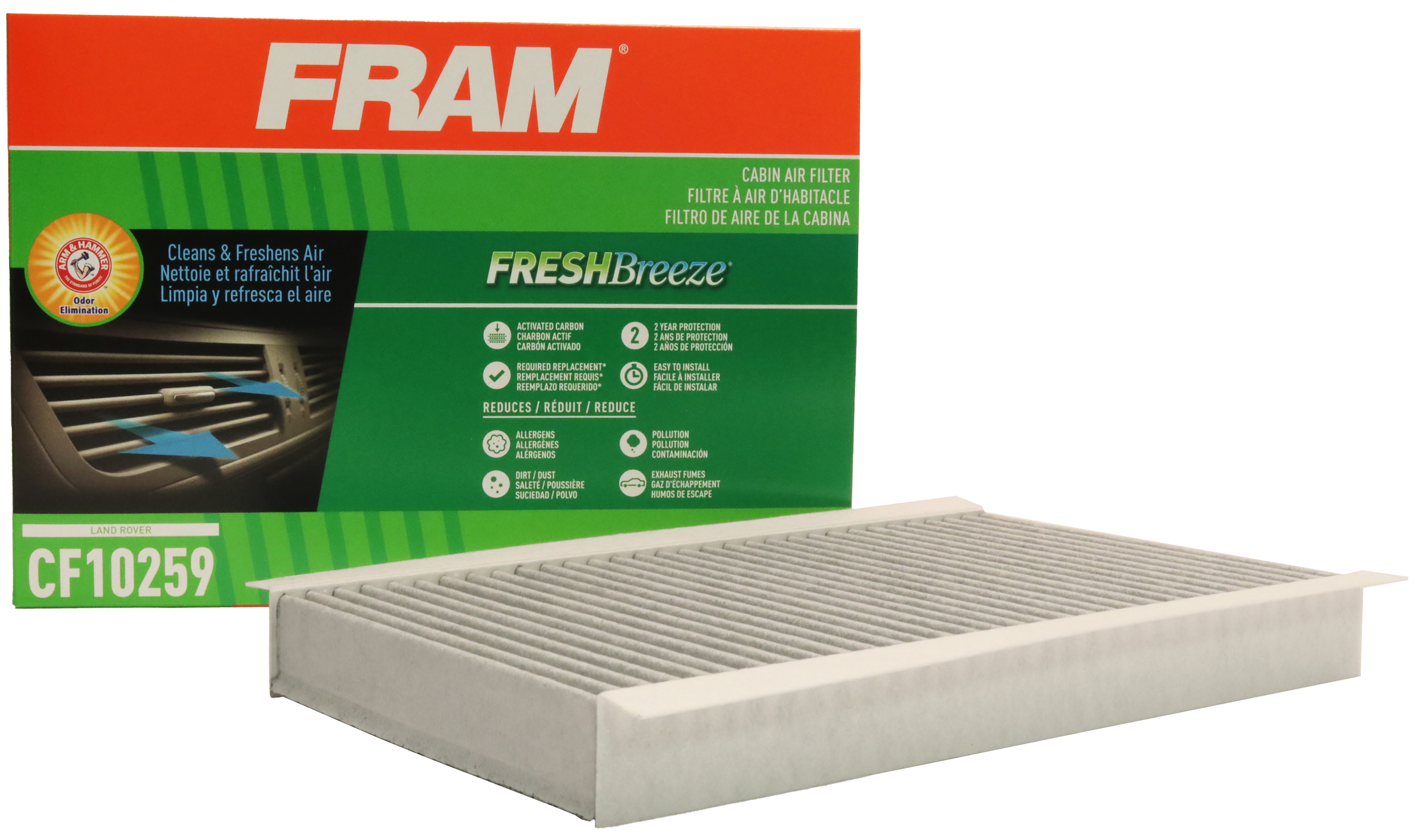 FRAM Fresh Breeze Cabin Air Filter CF10259 with Arm & Hammer Baking Soda, for Select Land Rover Vehicles Fits select: 2006-2016 LAND ROVER RANGE ROVER SPORT, 2010-2016 LAND ROVER LR4