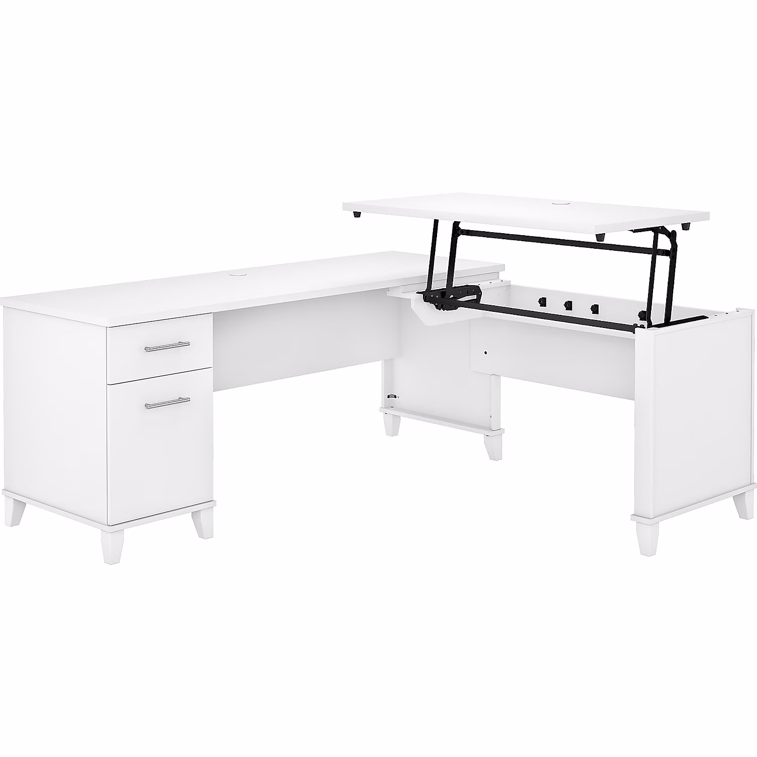 Somerset 72W Sit to Stand L Shaped Desk in White - Engineered Wood