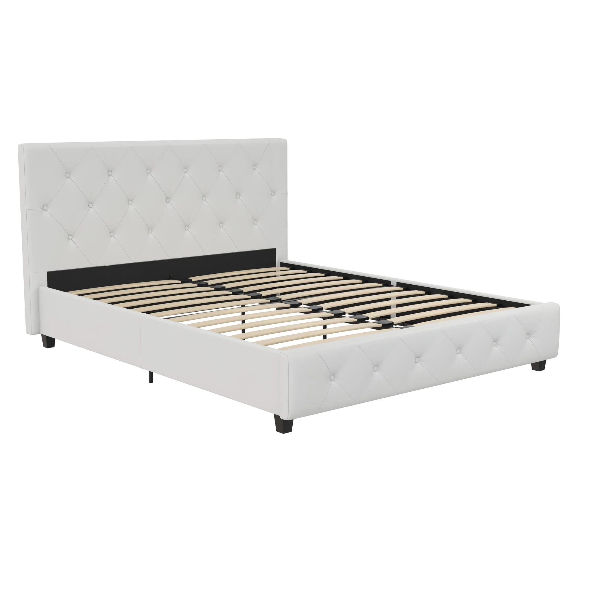 DHP Dakota Upholstered Bed with Signature Sleep Tranquil 8-Inch Pocket Spring Mattress, Full, White