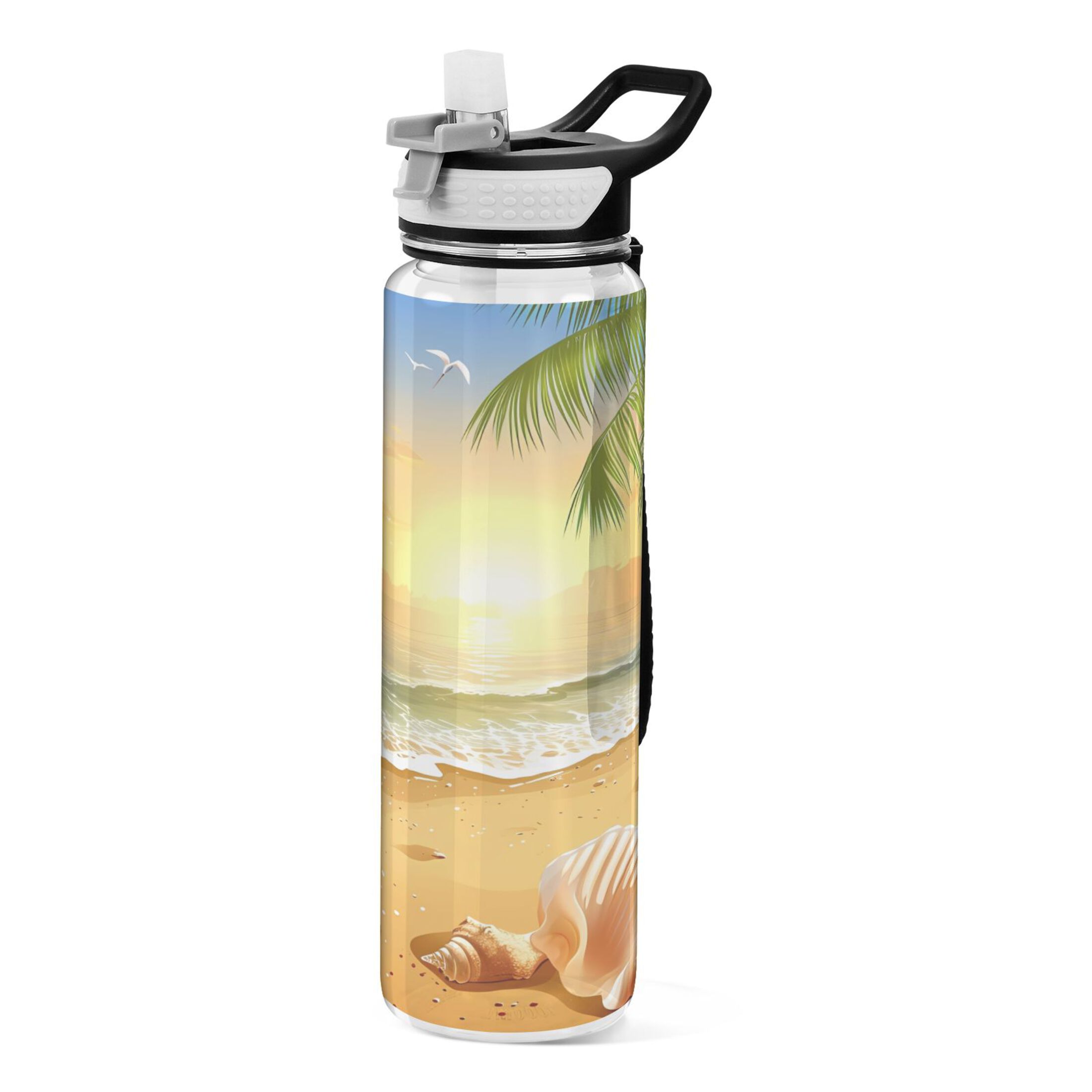 Seastar Seashell with Sunset 32oz Sports Water Bottles Leakproof Tritan Bottle with Straw BPA Free Clear Bottle for Fitness Gym Outdoor Cycling