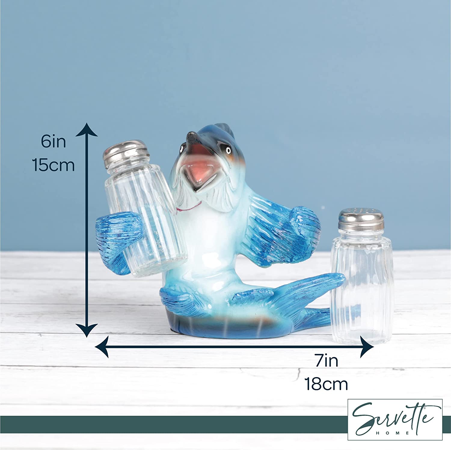 Servette Home Marlin Salt and Pepper Shakers with Stand(Blue)