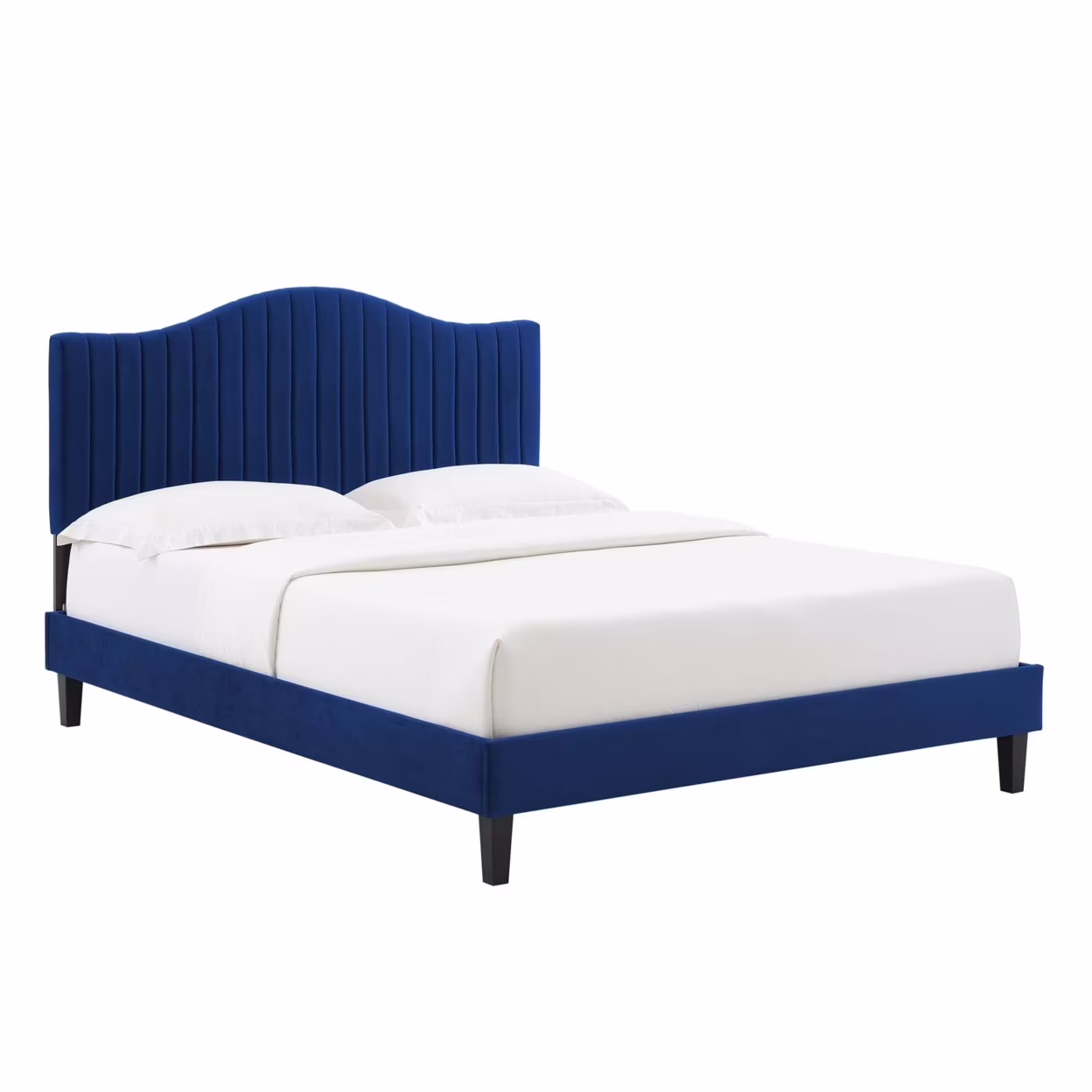 Modway Juniper Channel Tufted Performance Velvet Twin Platform Bed in Navy
