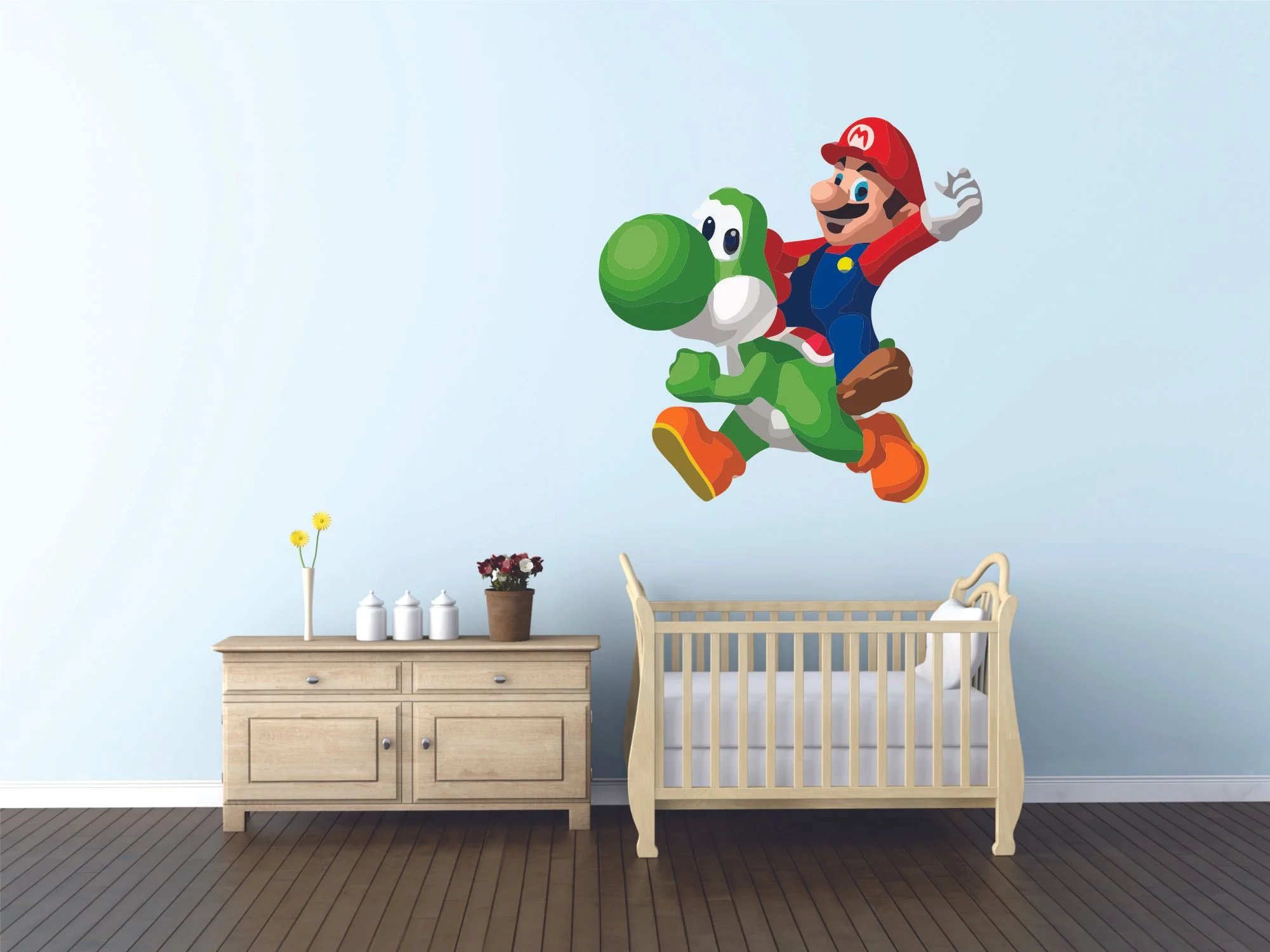 Mario and Yoshi Backride Super Mario Bros Arcade Game Wall Sticker Art Design Decal for Girls Boys Kids Room Bedroom Nursery Kindergarten Fun Home Decor Wall Art Vinyl Decoration Size (30x30 inch)