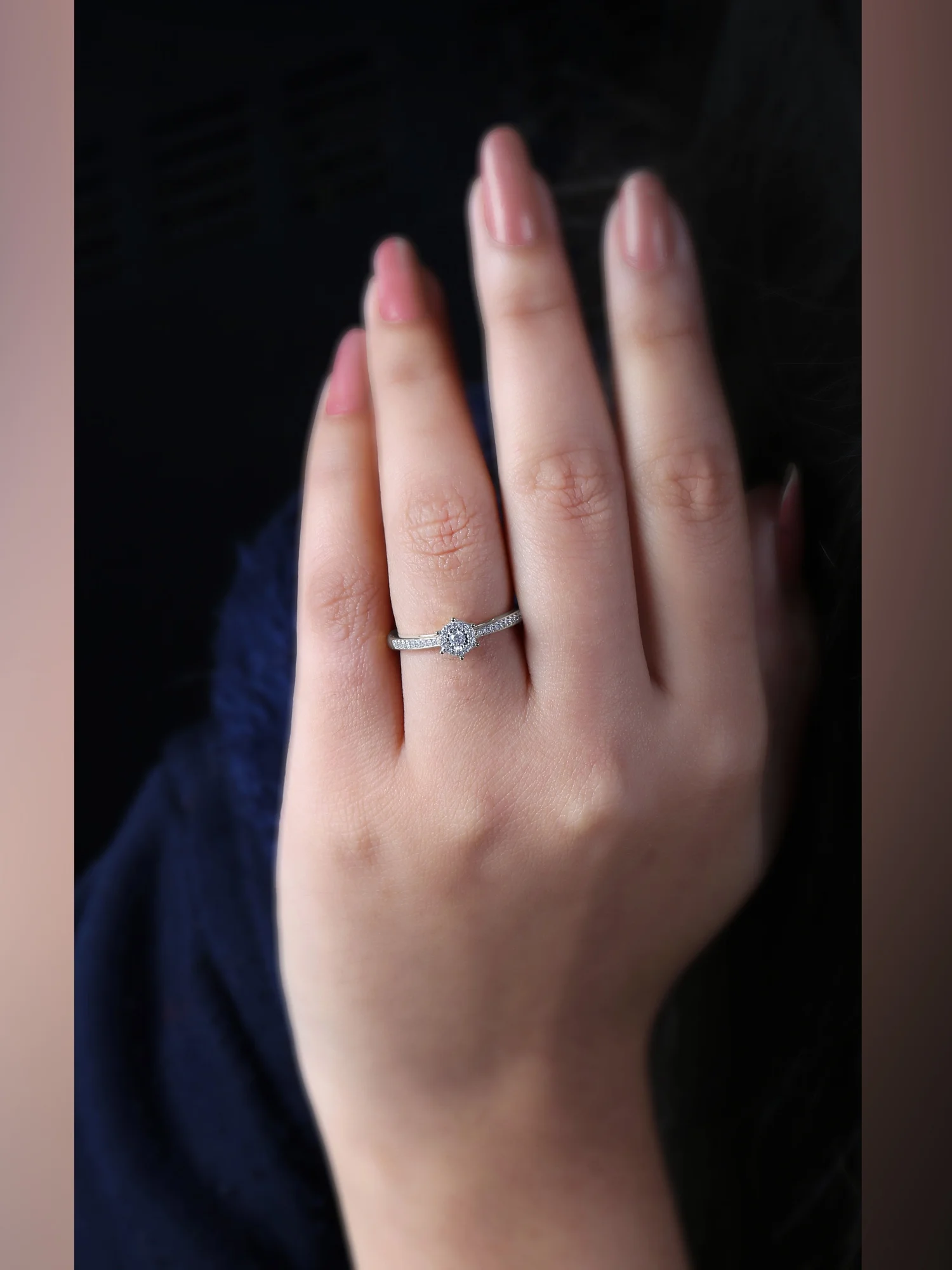 Imperial S925 Sterling Silver 1/8 CT TW Diamond Halo Promise Ring