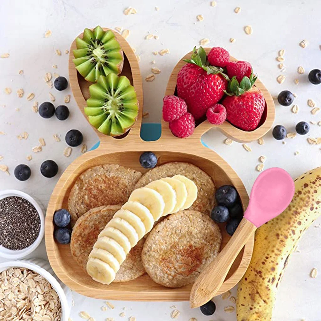 Baby Toddler Sheep Plate Silicone Suction Feeding Bowl Suction Spoon Set Pink