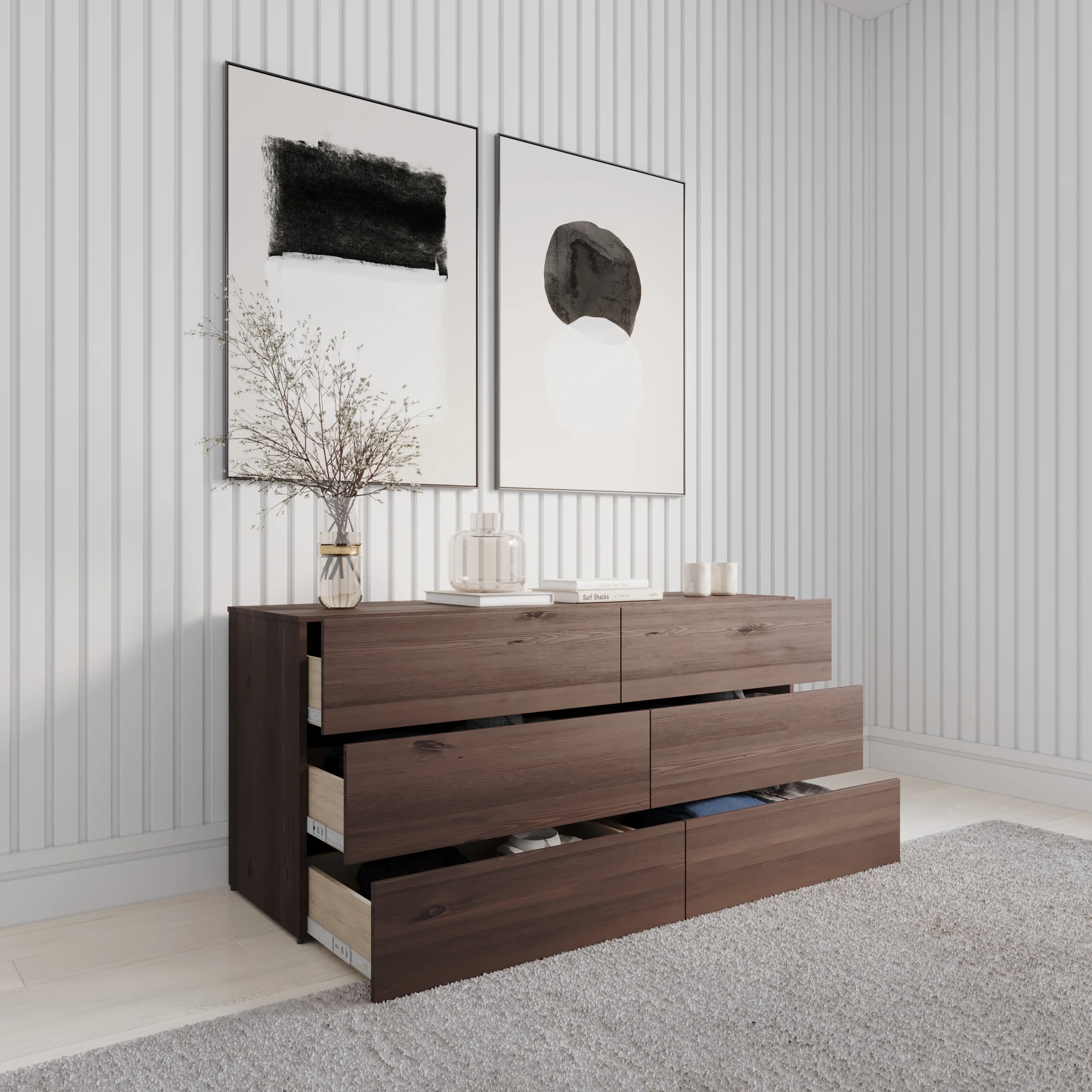 Nexera James Modern 6 Drawer Dresser, Truffle