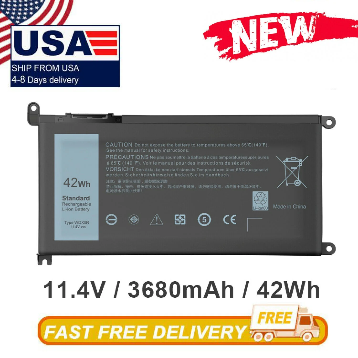 42WH WDX0R WDXOR Battery for Dell Inspiron 15 5000 7000 Series 7569 7570 5565