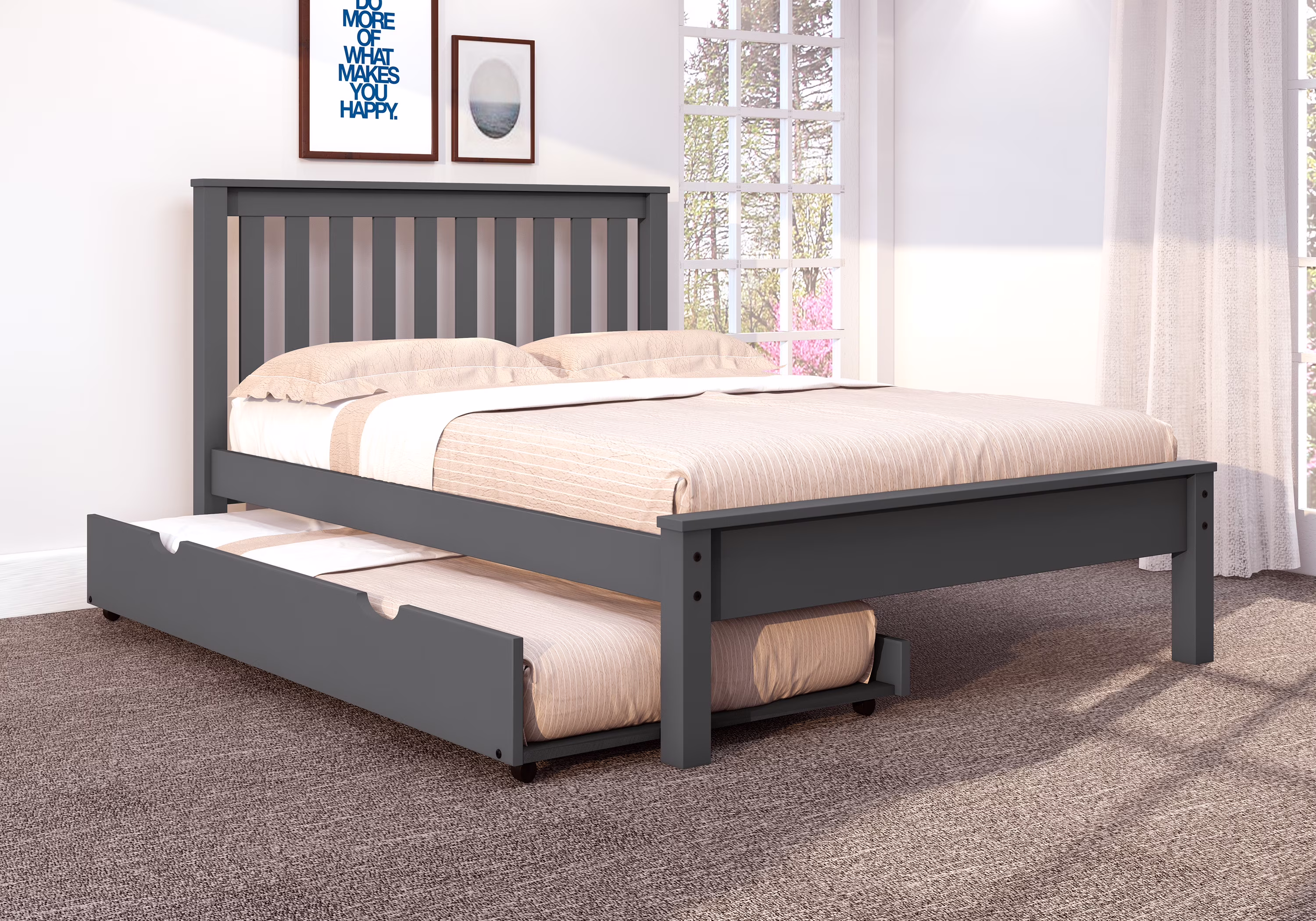 Donco Kids Mission Wood with Trundle Bed, Full, Grey