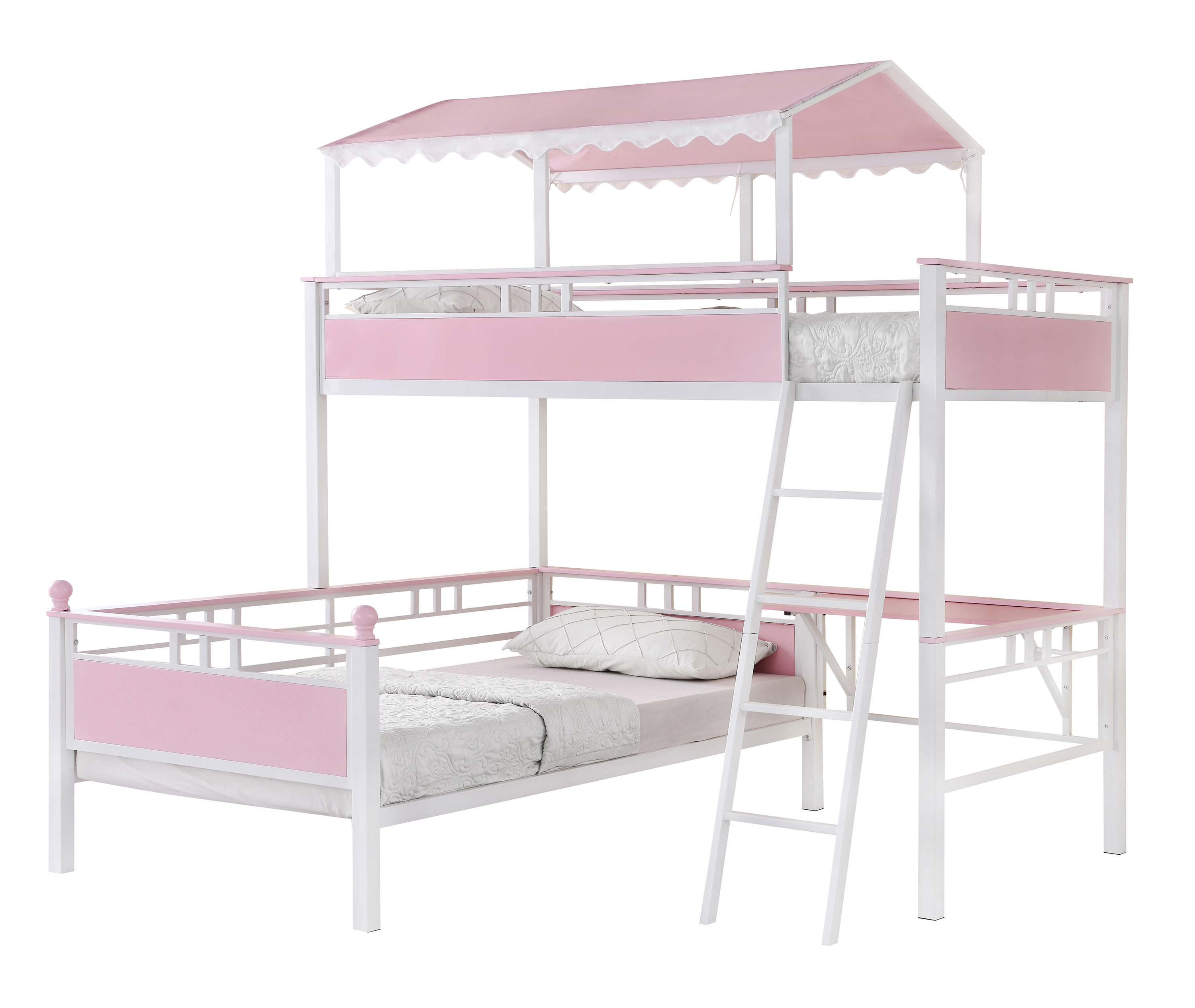 Alexia Twin Over Twin Workstation Bunk Bed - Pink And White