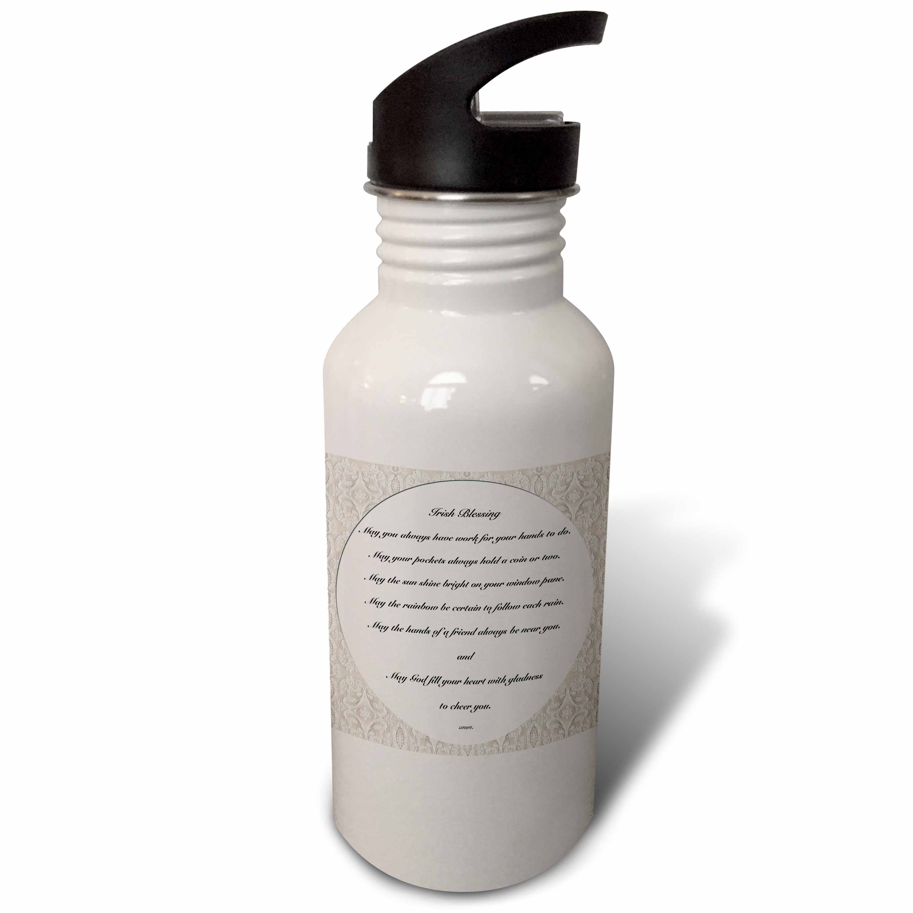 Irish blessing on pale yellow background with a red rose and laced border 21 oz Sports Water Bottle wb-27408-1