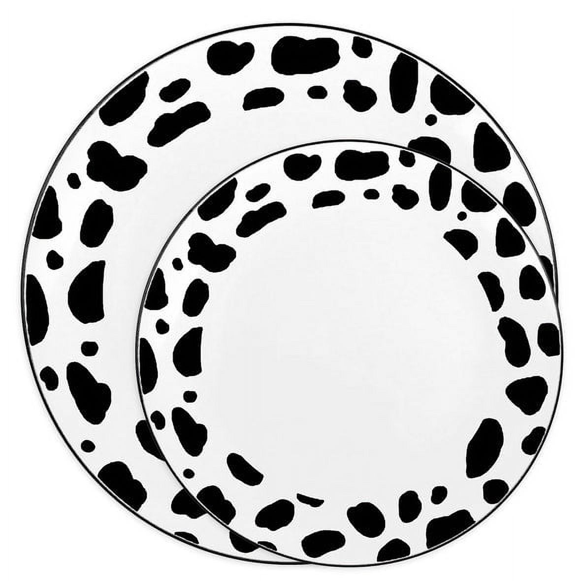 Smarty White with Black Dalmatian Spots Round Disposable Plastic Dinnerware Value Set 240ct