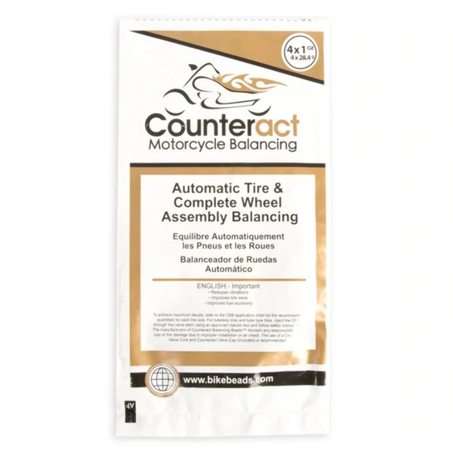 Counteract KIT-L ATV/UTV Do It Yourself Tire/Wheel Balancing Beads Kit - (4) 6oz DIY Bead Bags, (4) Valve Caps and Cores, (1) Core Remover, Injector Bottle