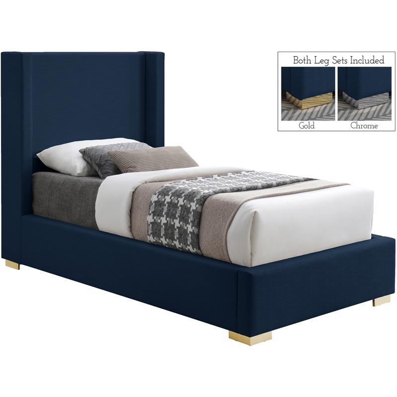 Meridian Furniture Royce Navy Linen Textured Fabric Twin Bed