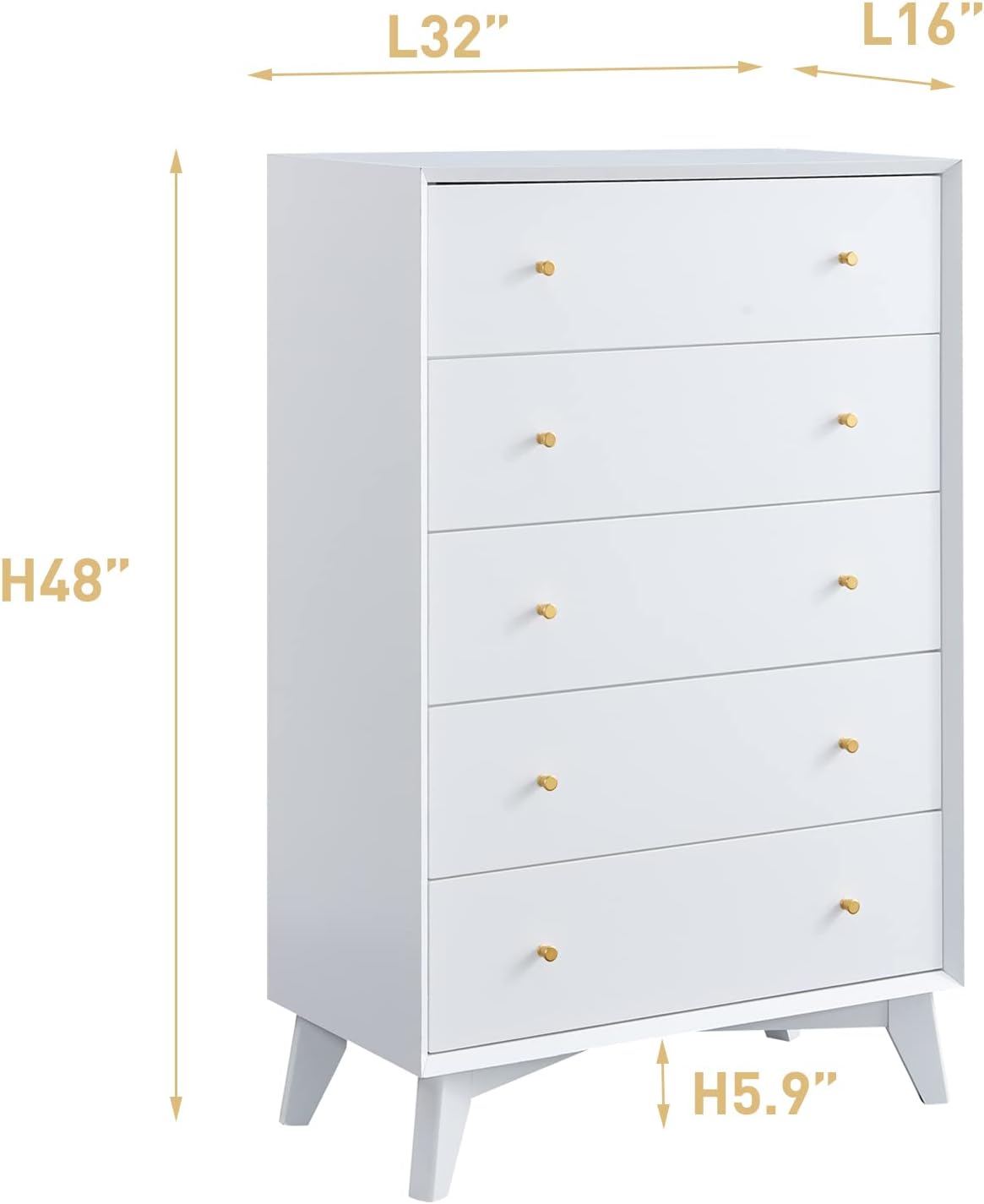 6 Drawer Dresser for Bedroom  Mid-Centry Modern Dresser Wide 6 Chest of Drawers Wood Storage Organizer Dresser Nursery Dresser for Living Room  Hallway  Bedroom  Kids Bedroom  Solid White