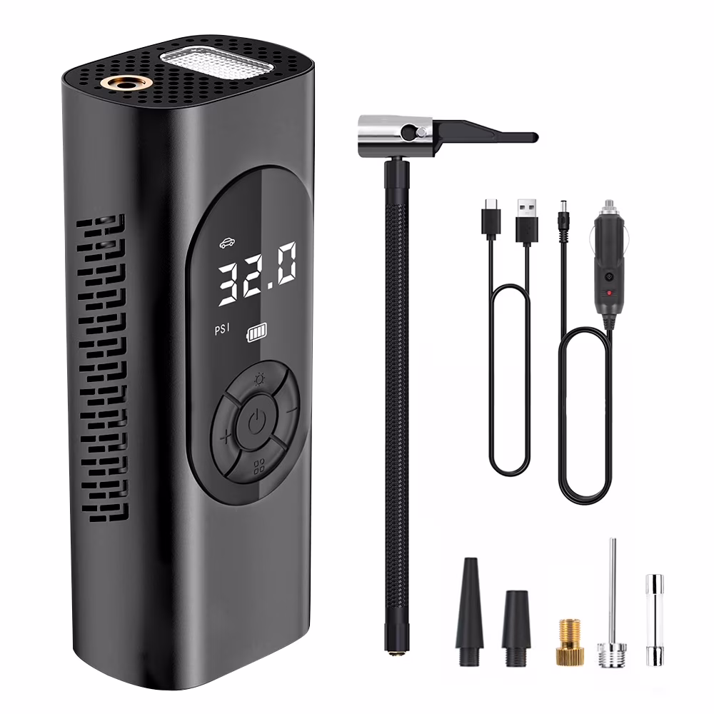 G·PEH Convenient Portable Tire Inflator - 150PSI Air Compressor with LED Light for Cars, Bikes & More