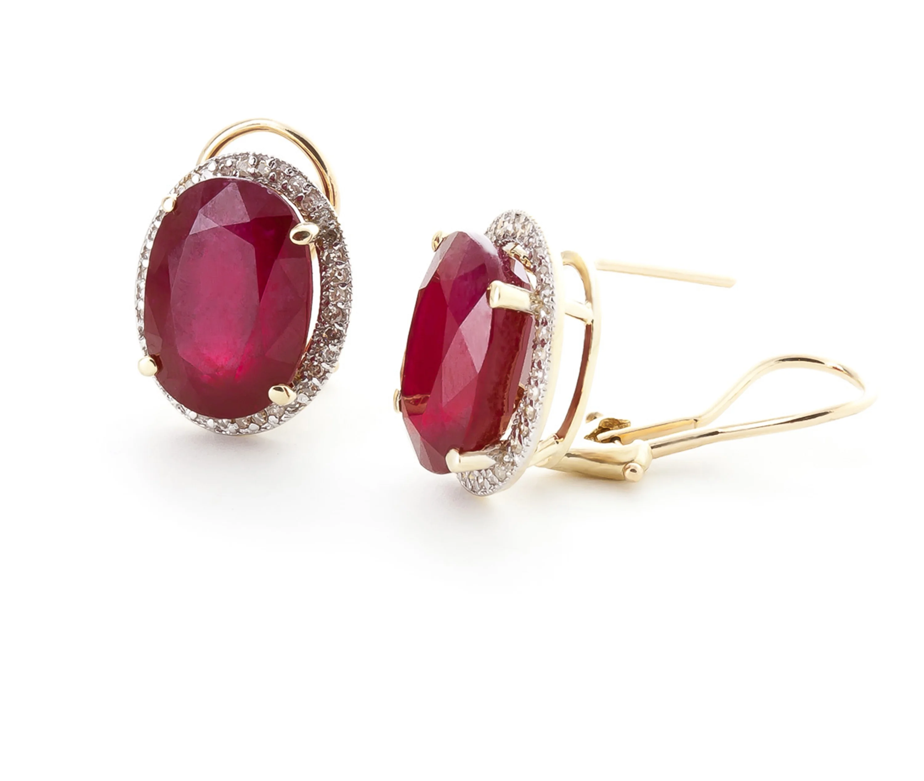 Galaxy Gold 15.86 ct 14k Solid Gold French Clip Earrings Halo Oval Cut Ruby Diamond (yellow-gold)