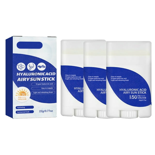 Hyaluronic Acid Airy Sun Stick, Summer Sunscreen, Lightweight & Waterproof Natural Sun Stick SPF50+ PA++++ - Sunscreen stick 0.77OZ, For All Skin Types, Nourishing And Protecting The Skin (3pc)