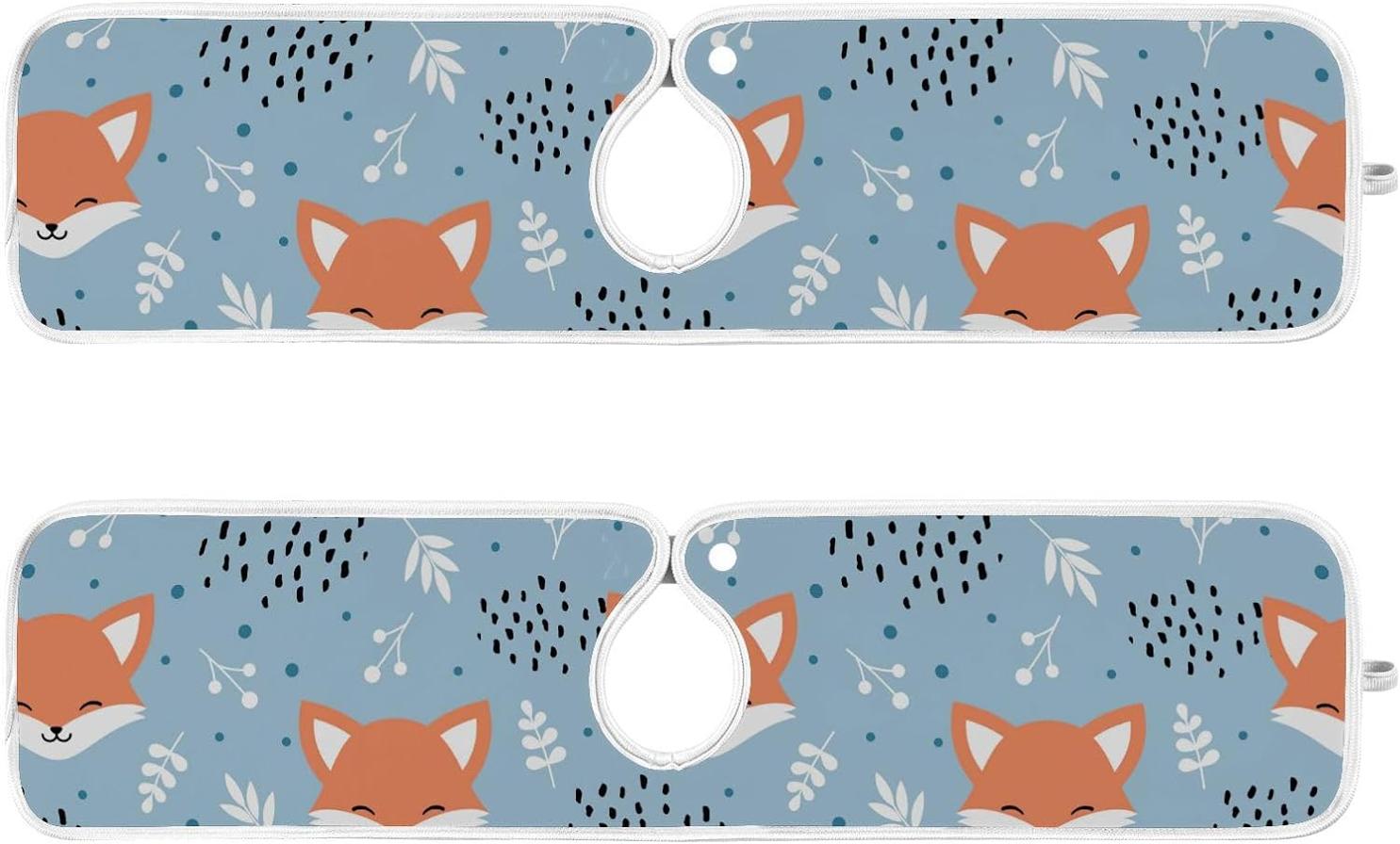 Coolnut 2 Pack Faucet Mats Splash Guard for Kitchen Sink,Cute Fox Wolf Flowers 23x5 Inch Super Absorbent Microfiber Sink Protector Mat, Kitchen Sink Mat Machine Washable Kitchen Sink Accessories