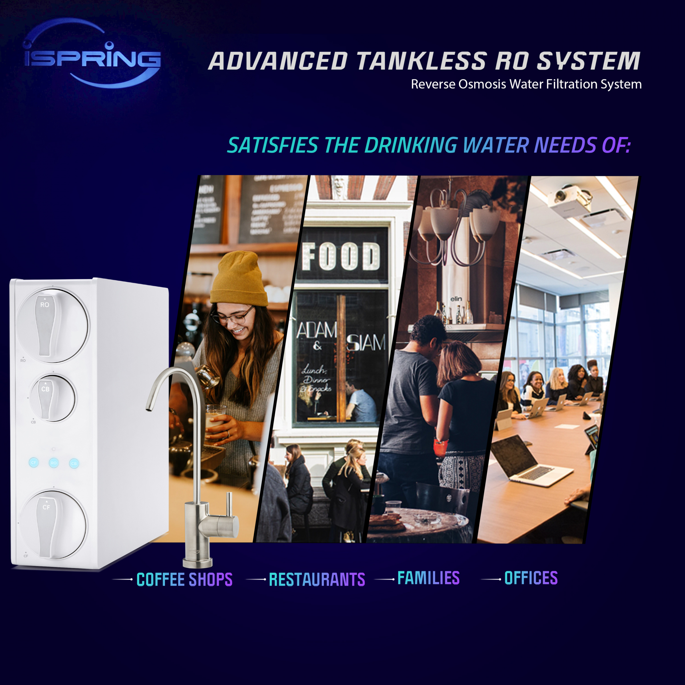 iSpring RO500-BN Tankless RO Reverse Osmosis Water Filtration System, 500 GPD Fast Flow, Brushed Nickel Faucet, 2:1 Pure to Drain Ratio, White