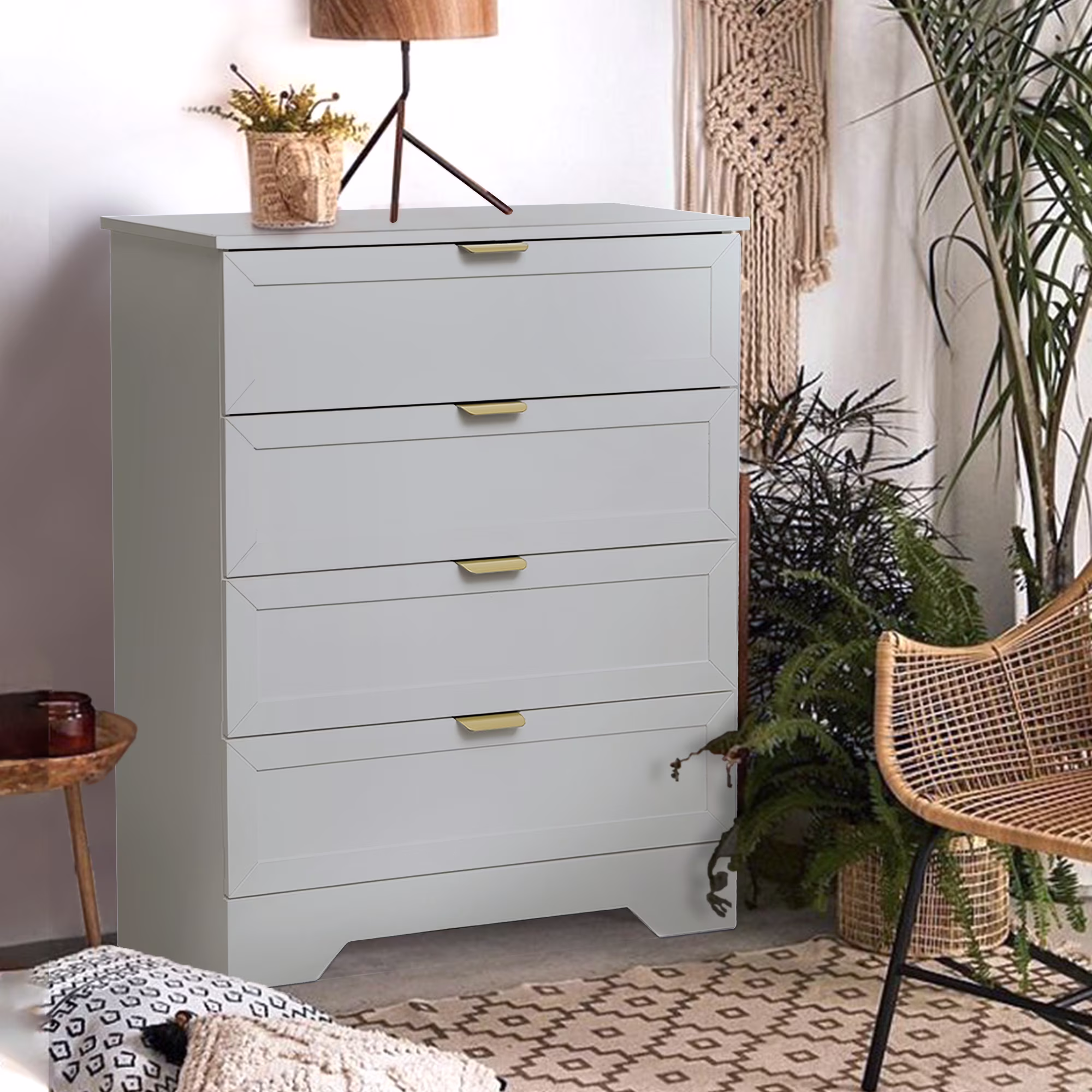 Modern 4 Drawer Dresser, 37inch Tall Dresser Chest With Large Drawer, Wood Nursery Dresser Storage Cabinet Organizer Unit For Bedroom, Closet, Living Room, Cloakroom, Entryway