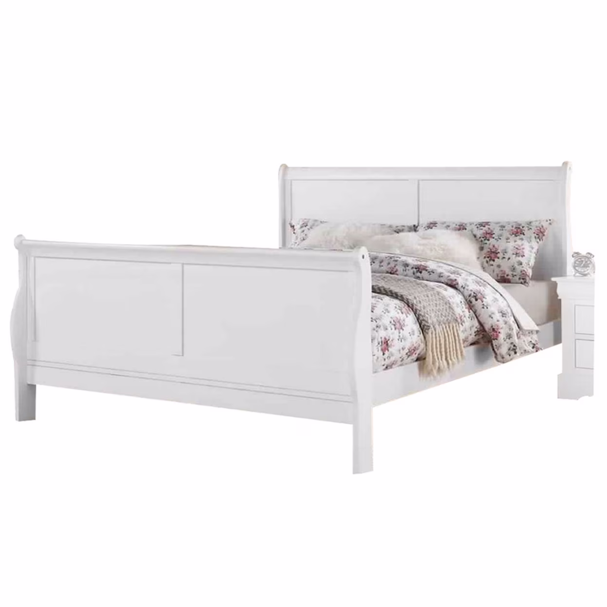 Sleigh Design Full Size Bed with Sleek Legs, White- Saltoro Sherpi