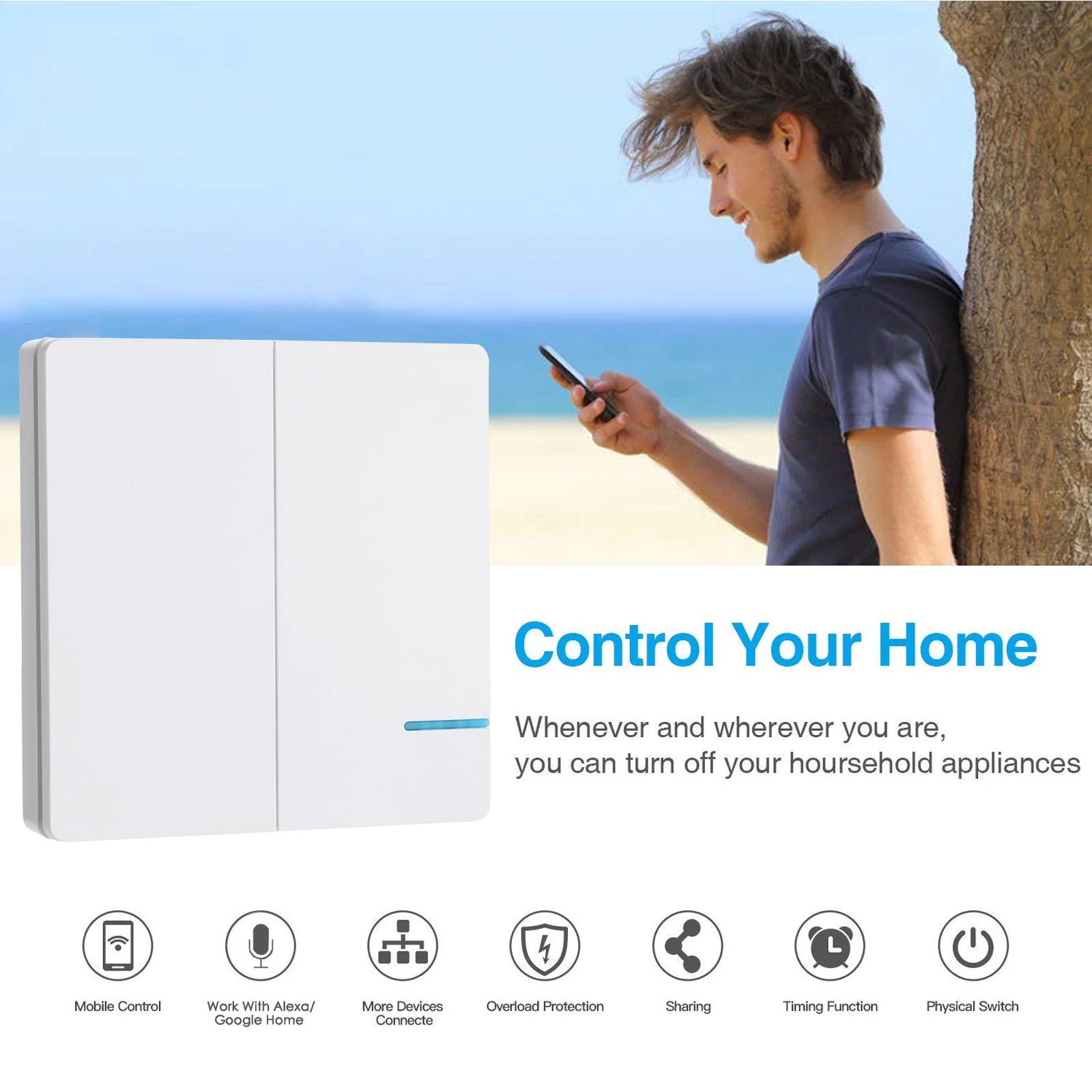 GREENCYCLE Smart Light Switch WiFi Wall Wireless 2x 2-gang Switch + 2x WIFI Receiver Compatible with Amazon Alexa and Google Home Remote Control Lights and Appliances Timing Function