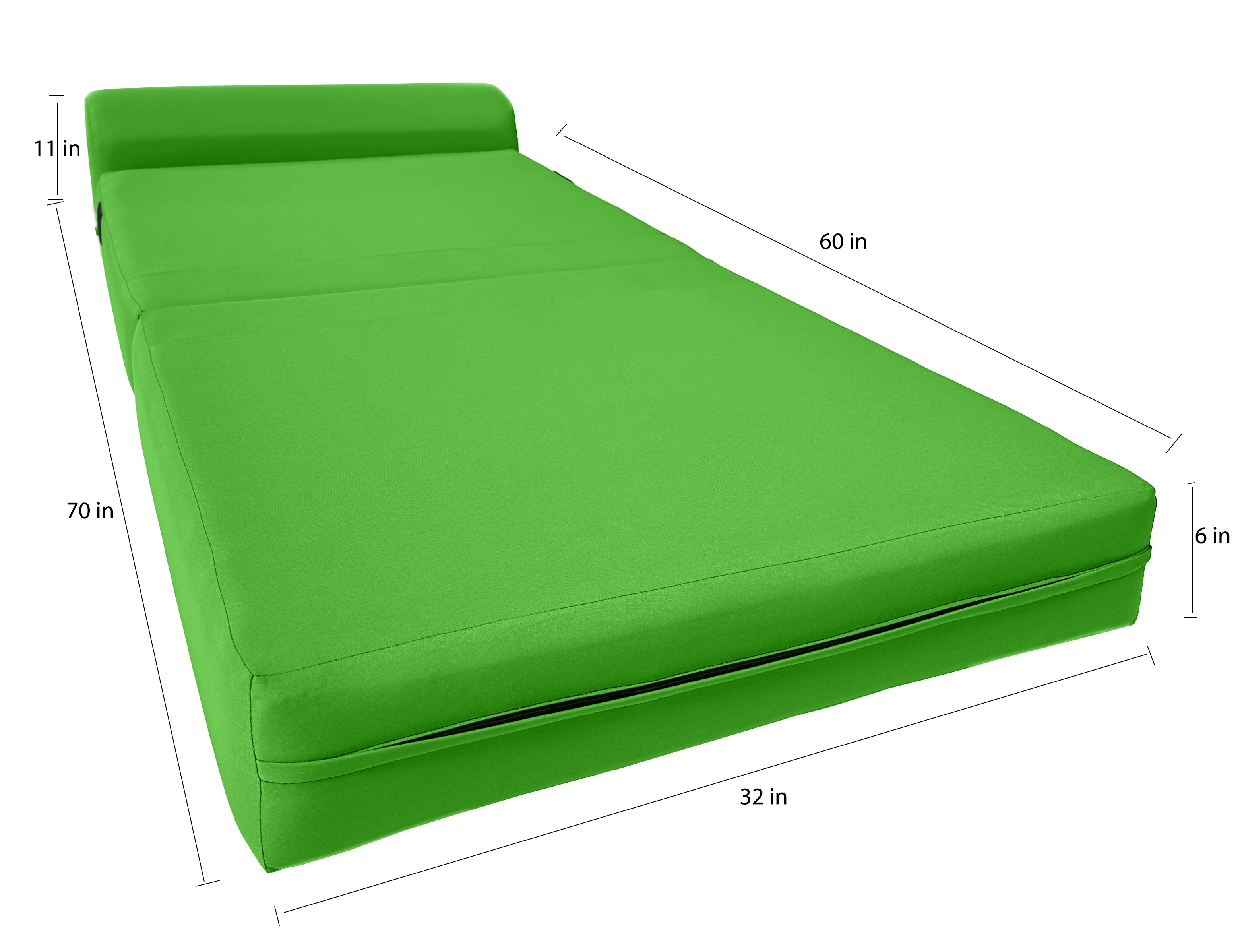 Lime Sleeper Chair Folding Foam Beds, Portable Studio Sofa Guest Bed, 6 x 32 x 70