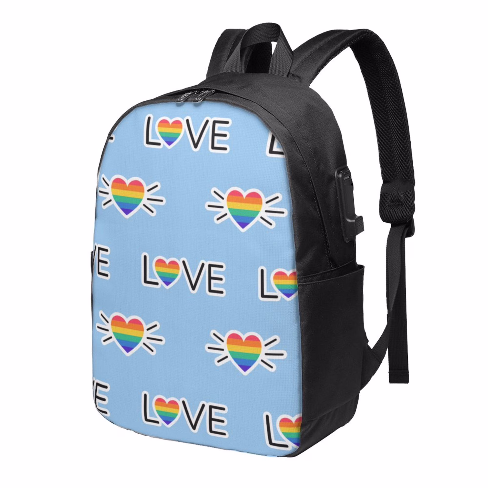 TEQUAN Travel Laptop Backpack, Rainbow LGBT Heart and Love Prints Outdoor Hiking Bag School Bookbag Casual Lightweight Daypack