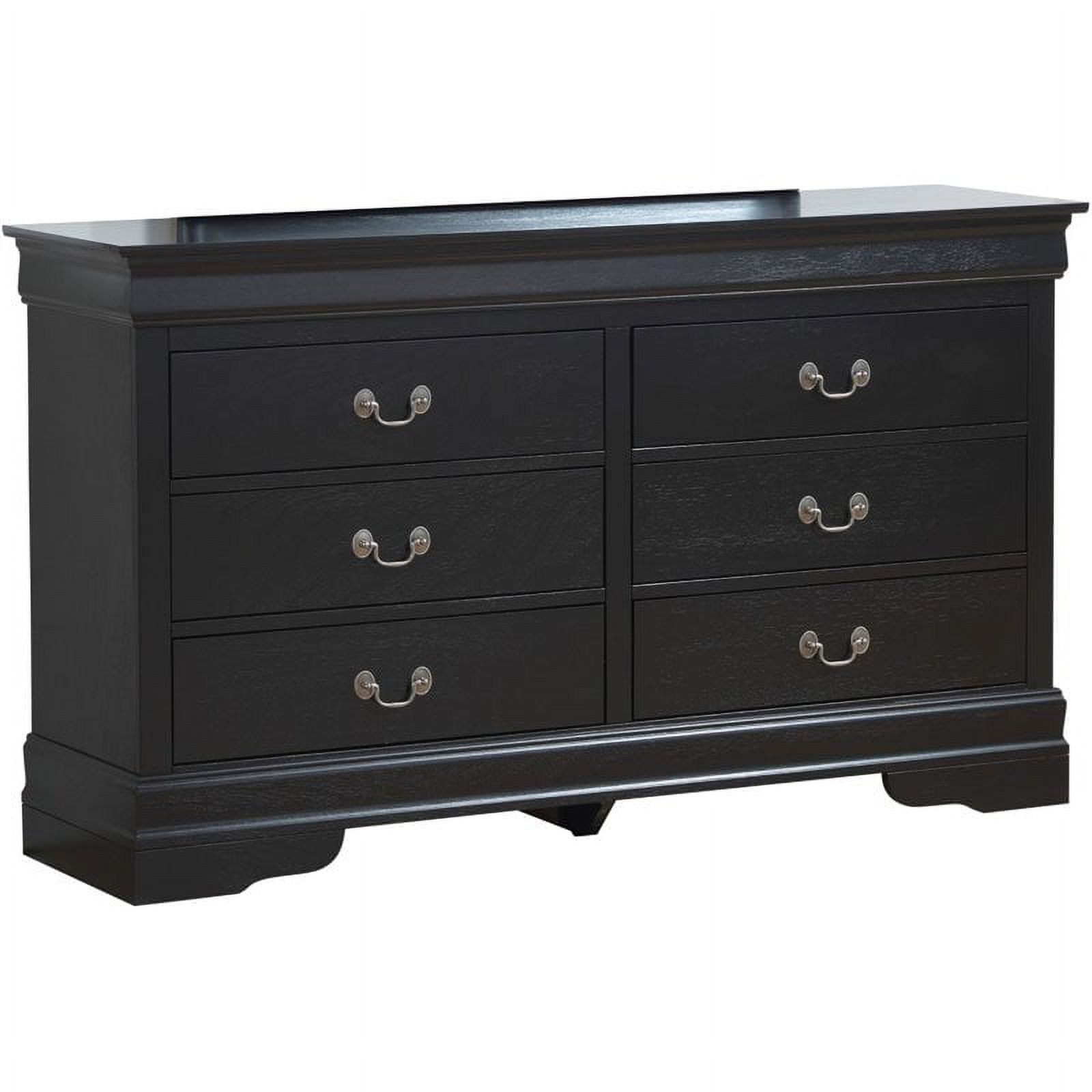 Maklaine Traditional Engineered Wood 6 Drawer Dresser in Black