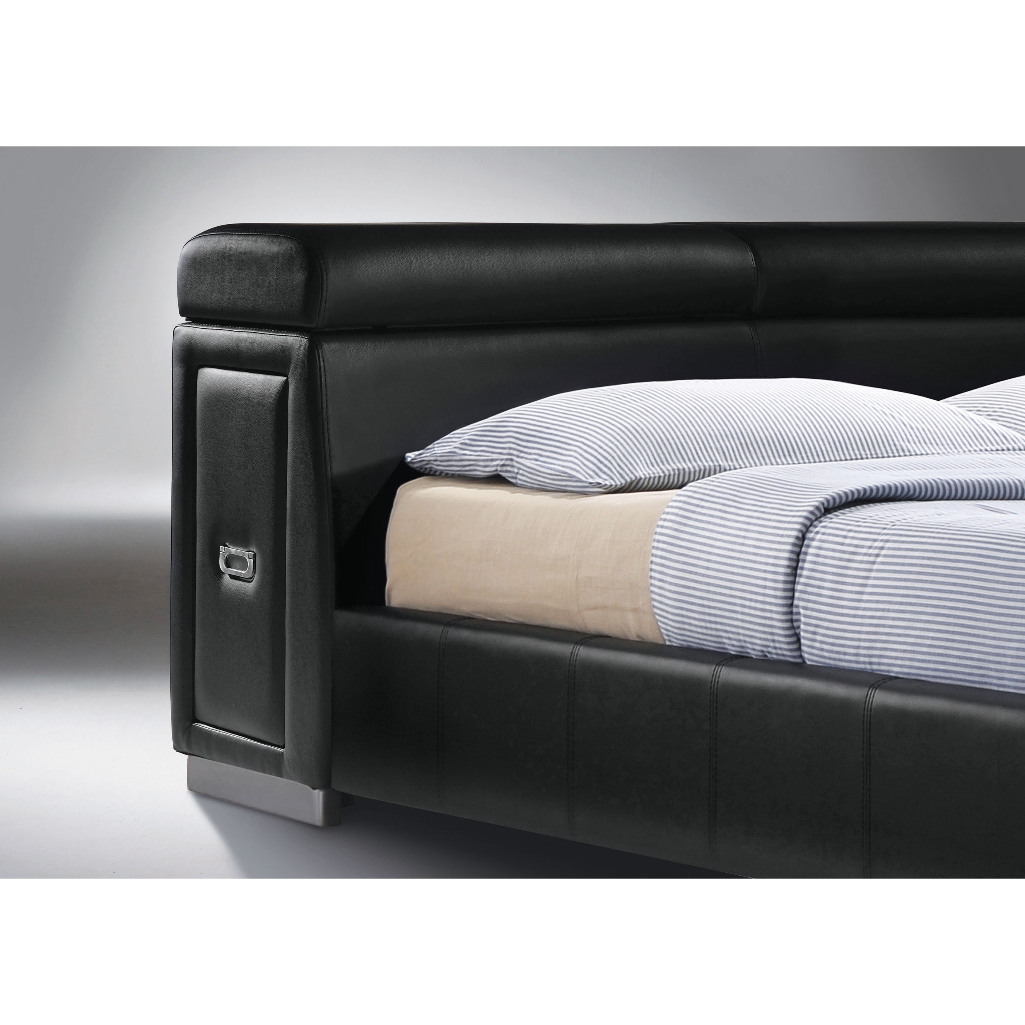 ACME Manjot Faux Leather Upholstery Platform Bed W/Built-In Nightstand in Black